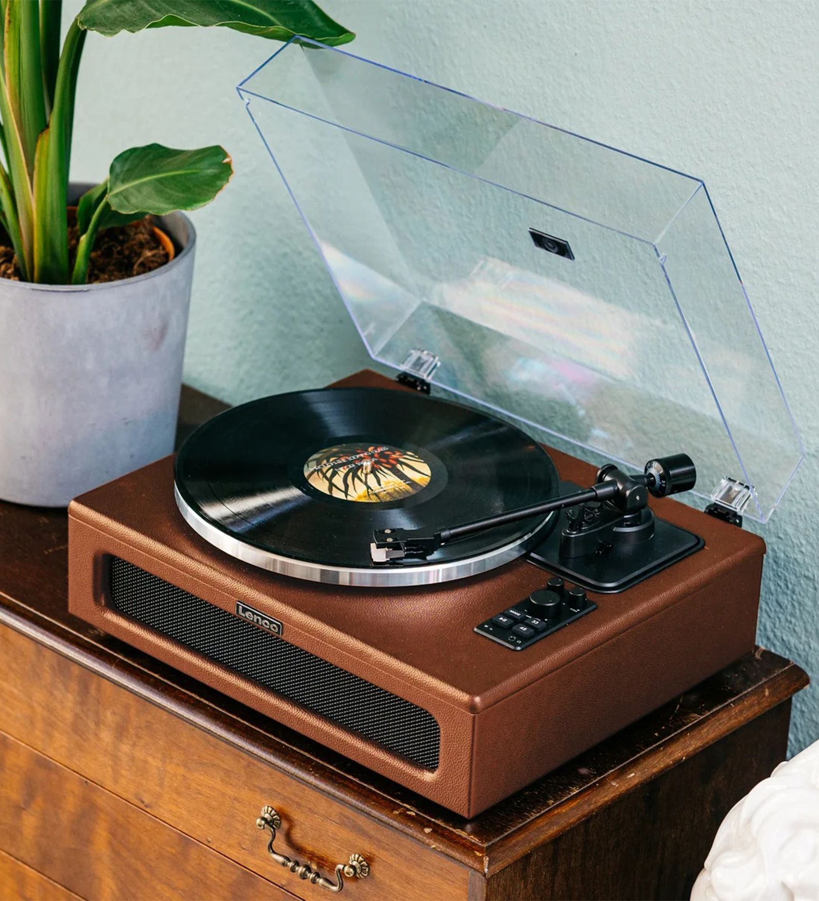 LS-430 Turntable Vinyl Record Player with Bluetooth Belt Drive, Pitch Control, Preamp, RCA Out and AUX in 3.5Mm Integrated Speaker 40 Watt RMS, Brown Colour