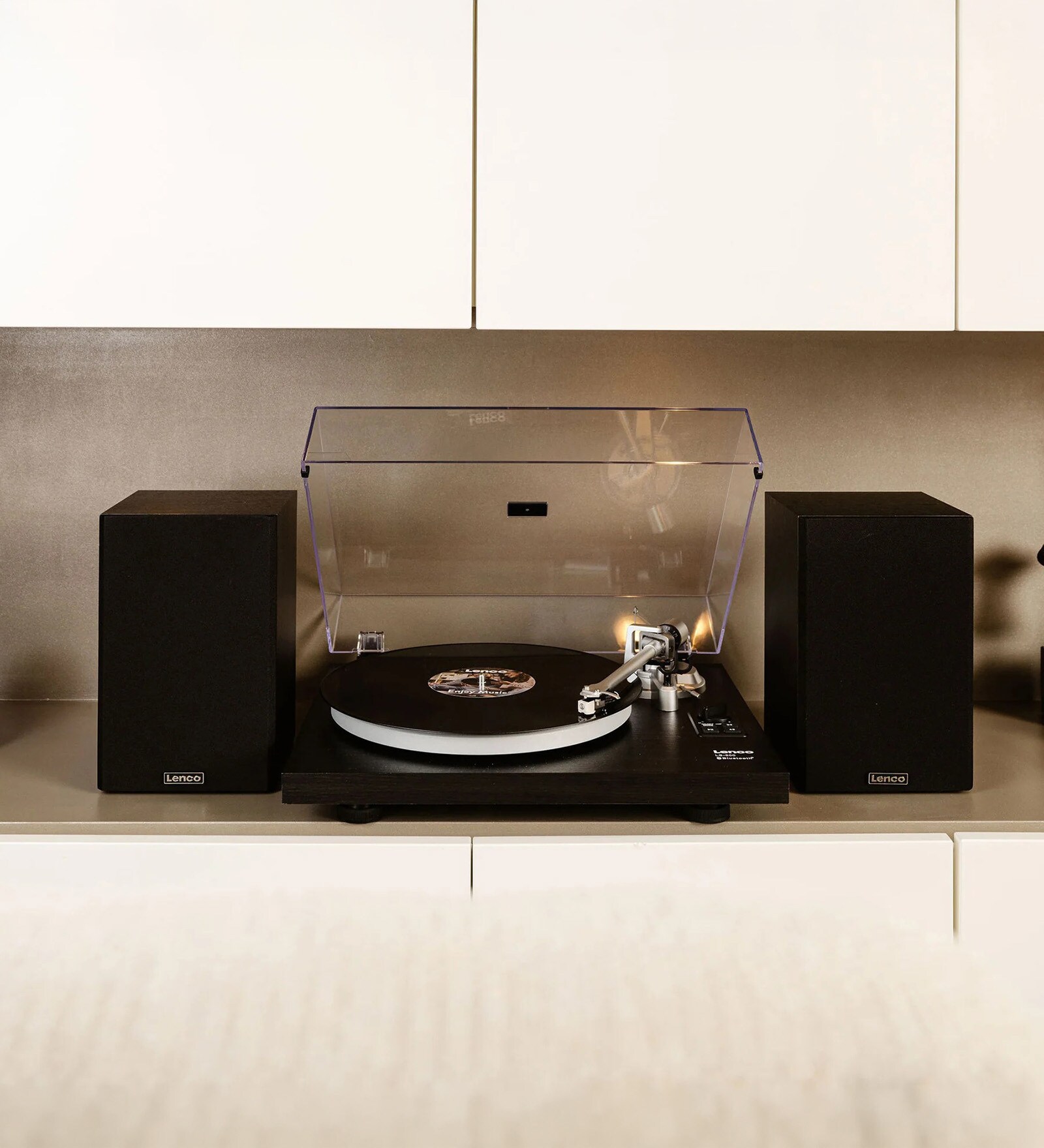 LS-500 Vinyl Record Player Bluetooth Turntable with Two Separate Speakers, Black MDF Case
