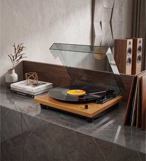 LS-10 Vinyl Record Player Bluetooth Turntable with Integrated Speaker Preamp, (33/45/78 RPM), Wood MDF