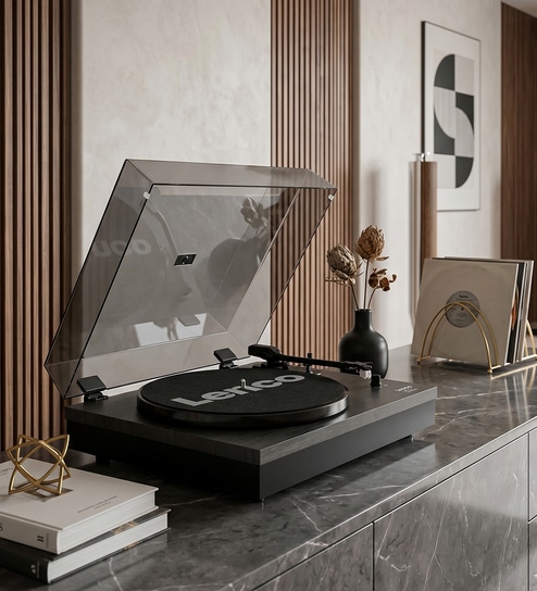 LS-300 Vinyl Record Player with Bluetooth Turntable and 2 Separate Speakers, Black Colour