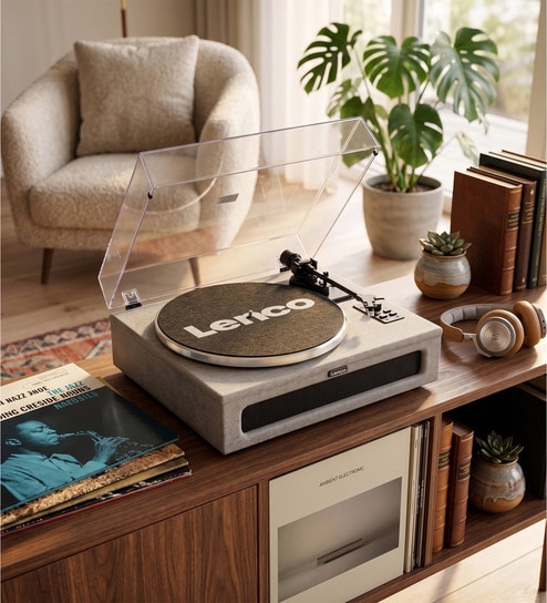 LS-440 Turntable Vinyl Record Player with Bluetooth Belt Drive, Pitch Control, Preamp, RCA Out and AUX-In 3.5Mm Integrated 4 Speaker - 40 Watt RMS with Grey Fabric