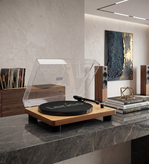 LS-50 Bluetooth Vinyl Record Player Turntable with Integrated Speaker  Preamp, (33/45/78 RPM), Vinyl To Mp3, Includes Extra Stylus, Wood Brown Colour