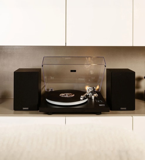 LS-500 Vinyl Record Player Bluetooth Turntable with Two Separate Speakers, Black MDF Case
