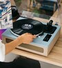 LS-440 Turntable Vinyl Record Player with Bluetooth Belt Drive, Pitch Control, Preamp, RCA Out and AUX-In 3.5Mm Integrated 4 Speaker- 40 Watt RMS with Blue Fabric