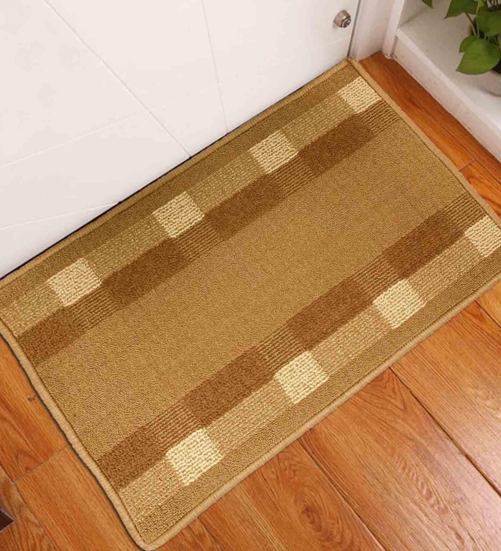 Brown Geometric Polyester 28 x 18 Inches Anti Skid Door Mat