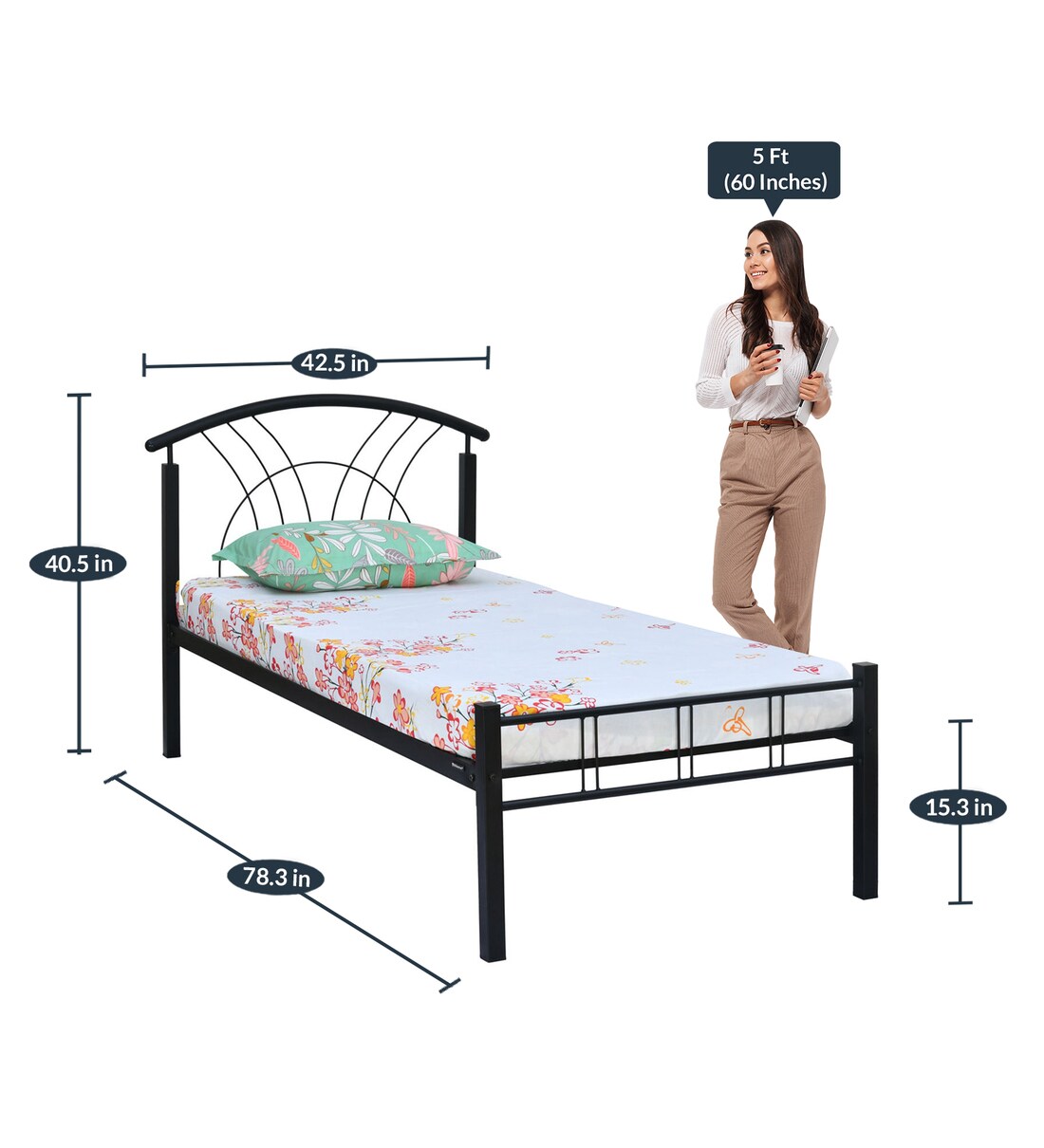 Buy Lucas Metal Single Bed in Black Finish by Nilkamal Online Modern