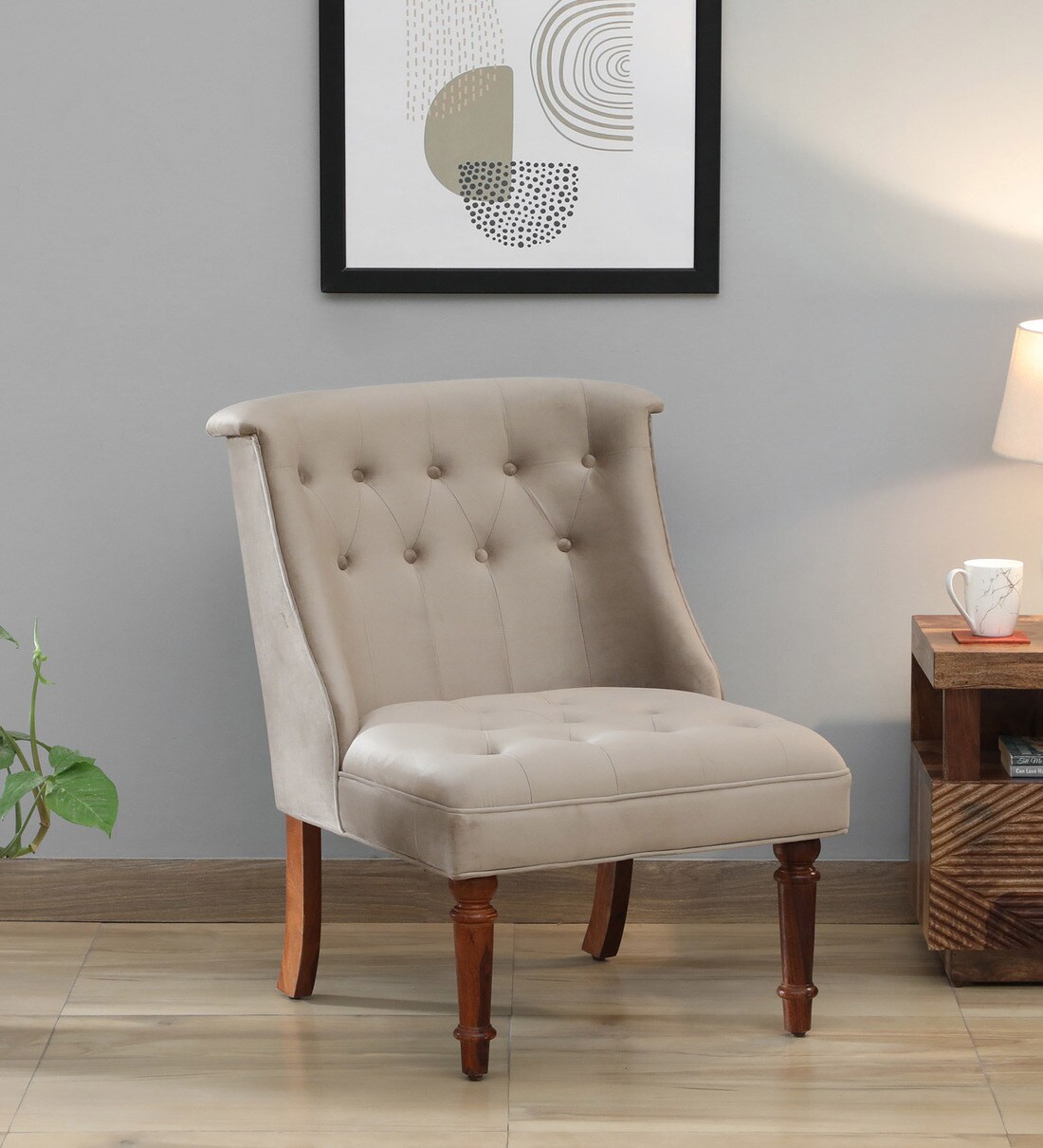 Buy Ludovic Velvet Slipper Chair In Pista Green Colour Online Slipper