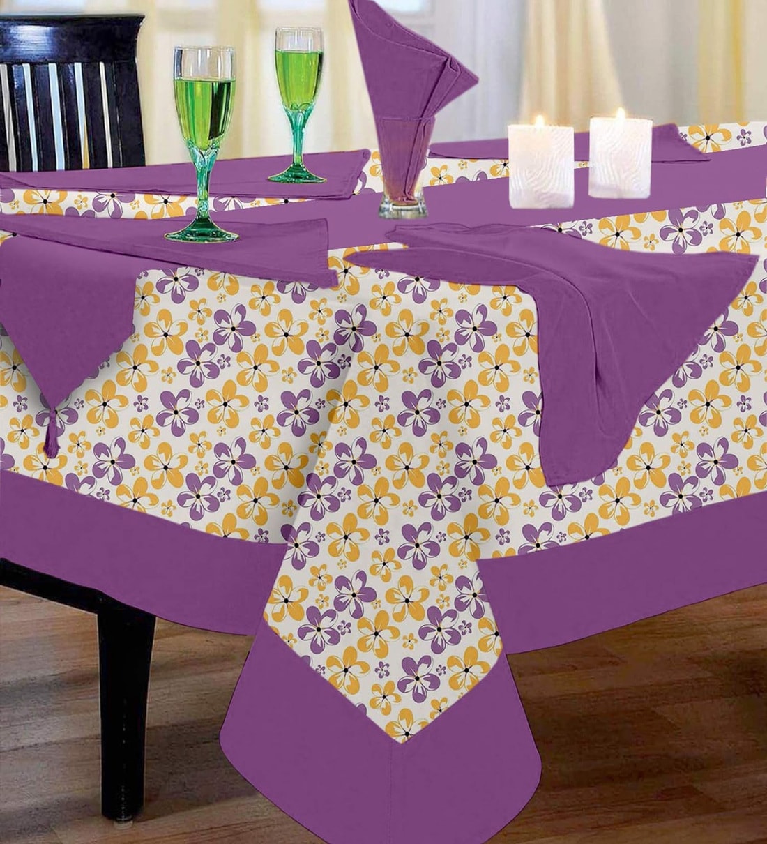 Buy Purple Cotton Floral 4 Seater Table Linen Set at 4 OFF by Lushomes