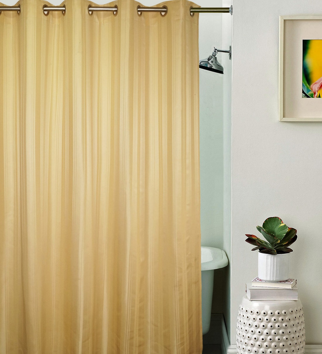 Buy Gold Striped Pattern Polyester Shower Curtain By Lushomes at 20% ...