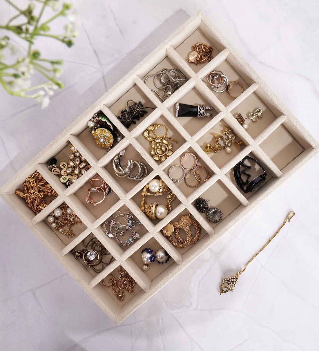 Cream Luxury 24 Grids Jewellery Tray