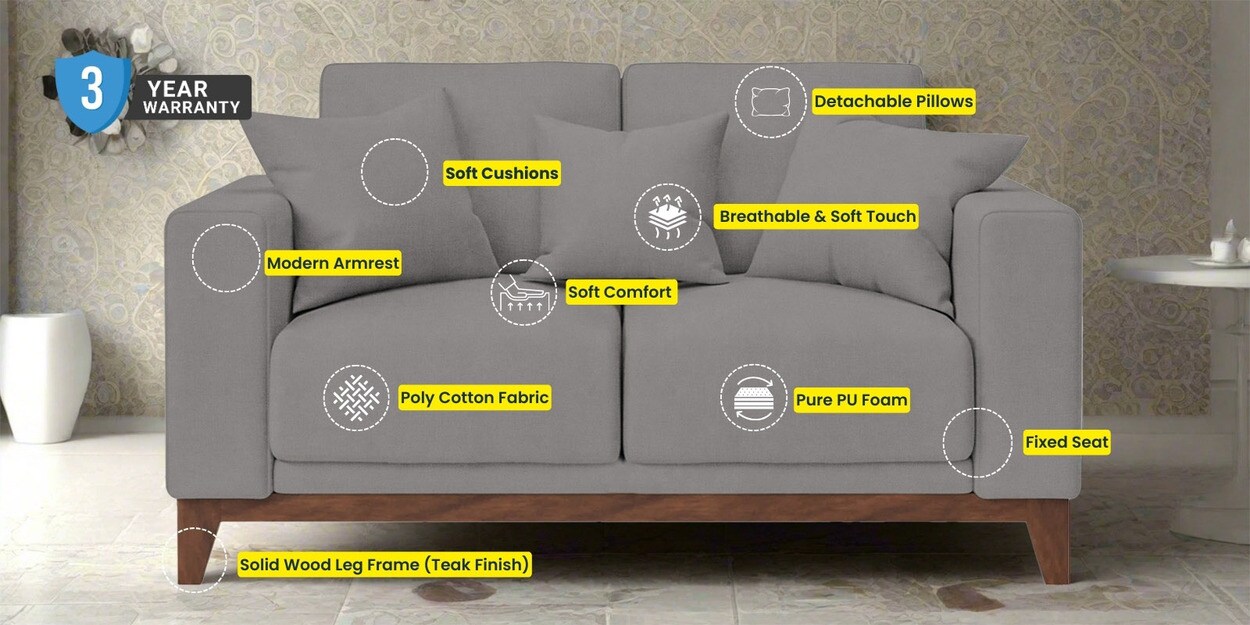 Buy Luca Fabric Seater Sofa In Almond Beige Colour at 37% OFF by