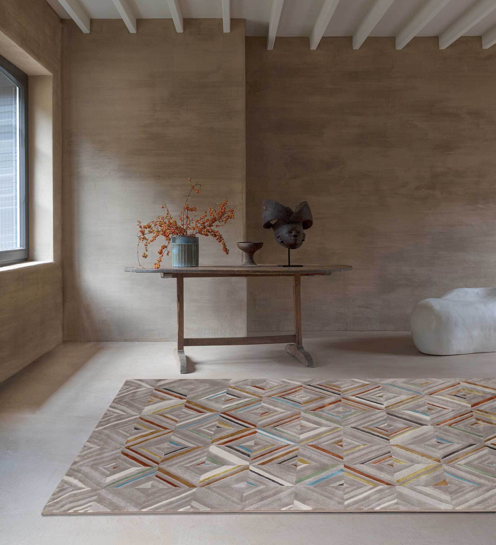 Lucan Multicolor Polypropylene Geometrical 5 x 3 Feet Machine Made Carpet