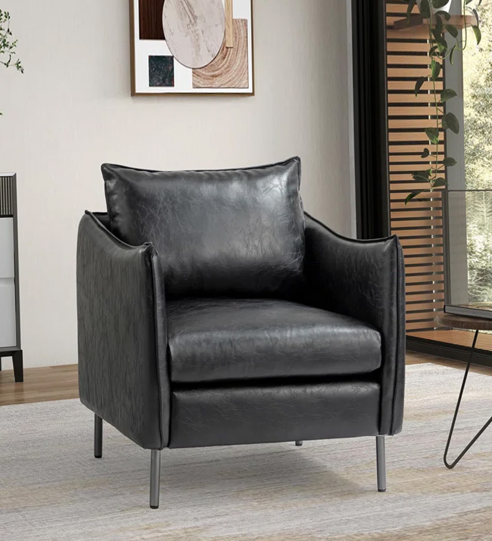 Lucas Leatherette Armchair In Black Colour
