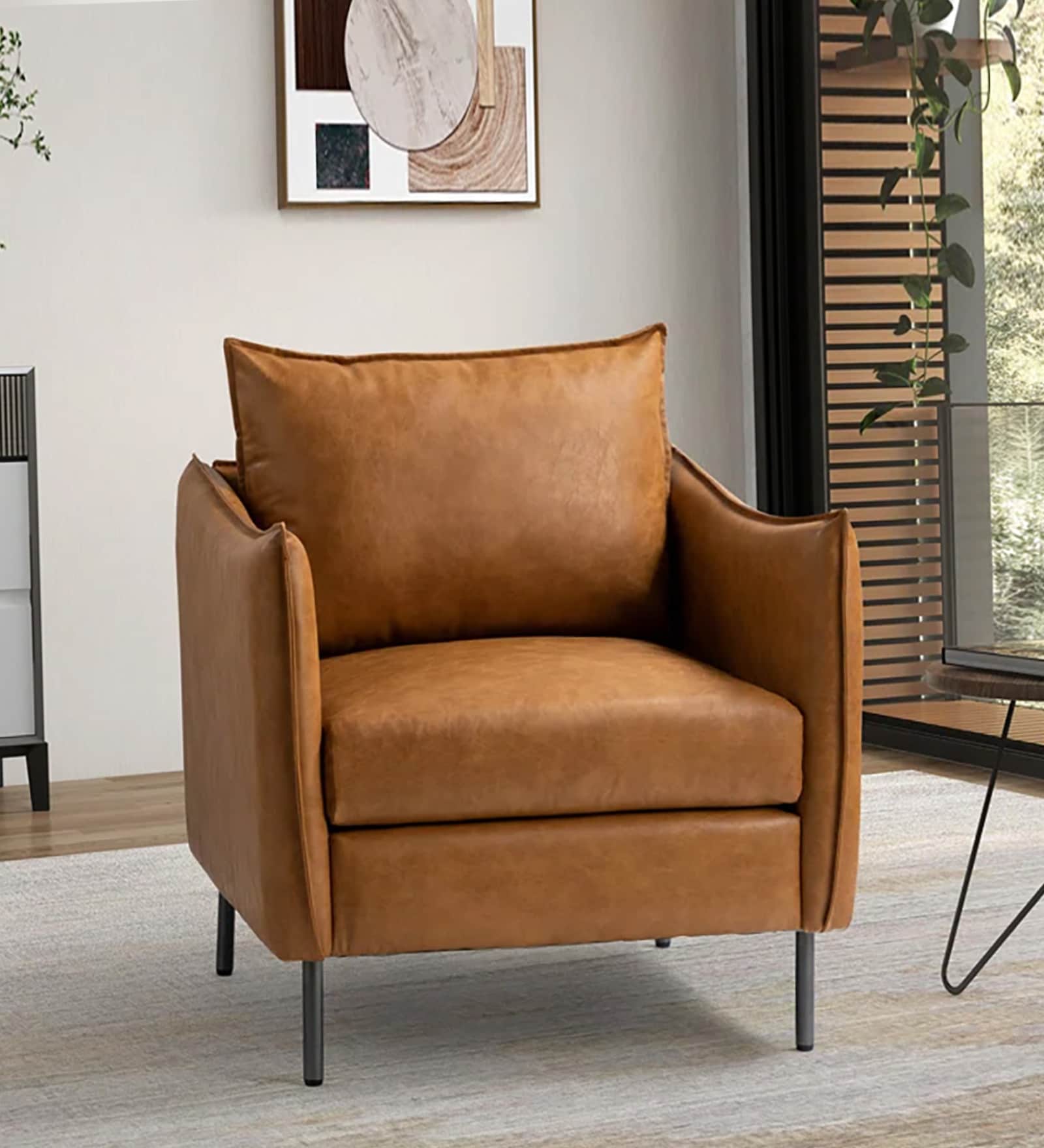 Lucas Leatherette Armchair In Tan Colour