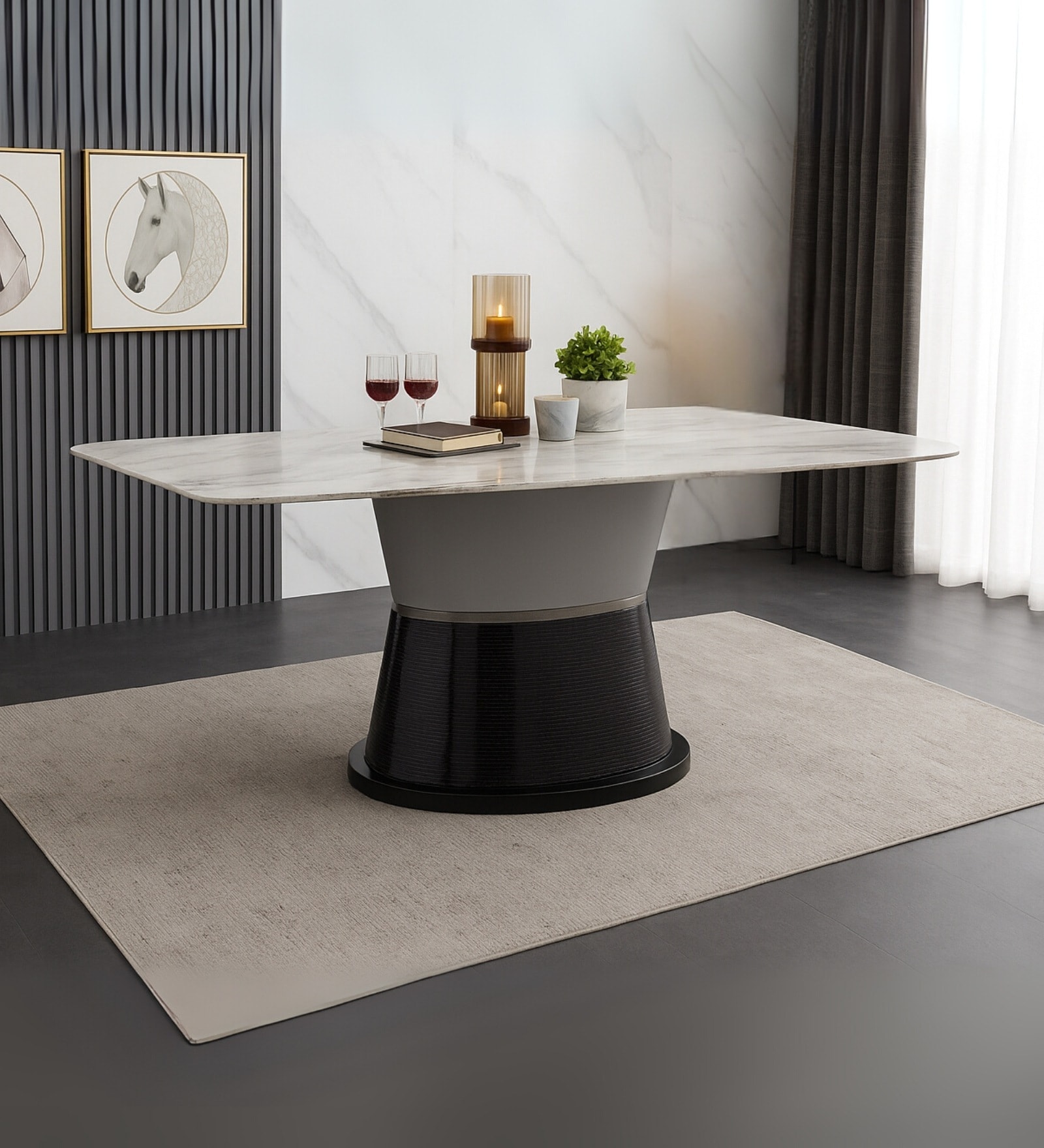 Lucca Italian Marble 6 Seater Dining Table In Grey Finish