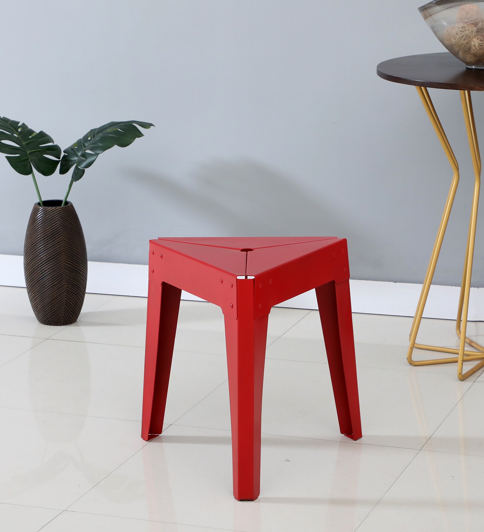 Lucita Metal Seating Stool In Red Colour