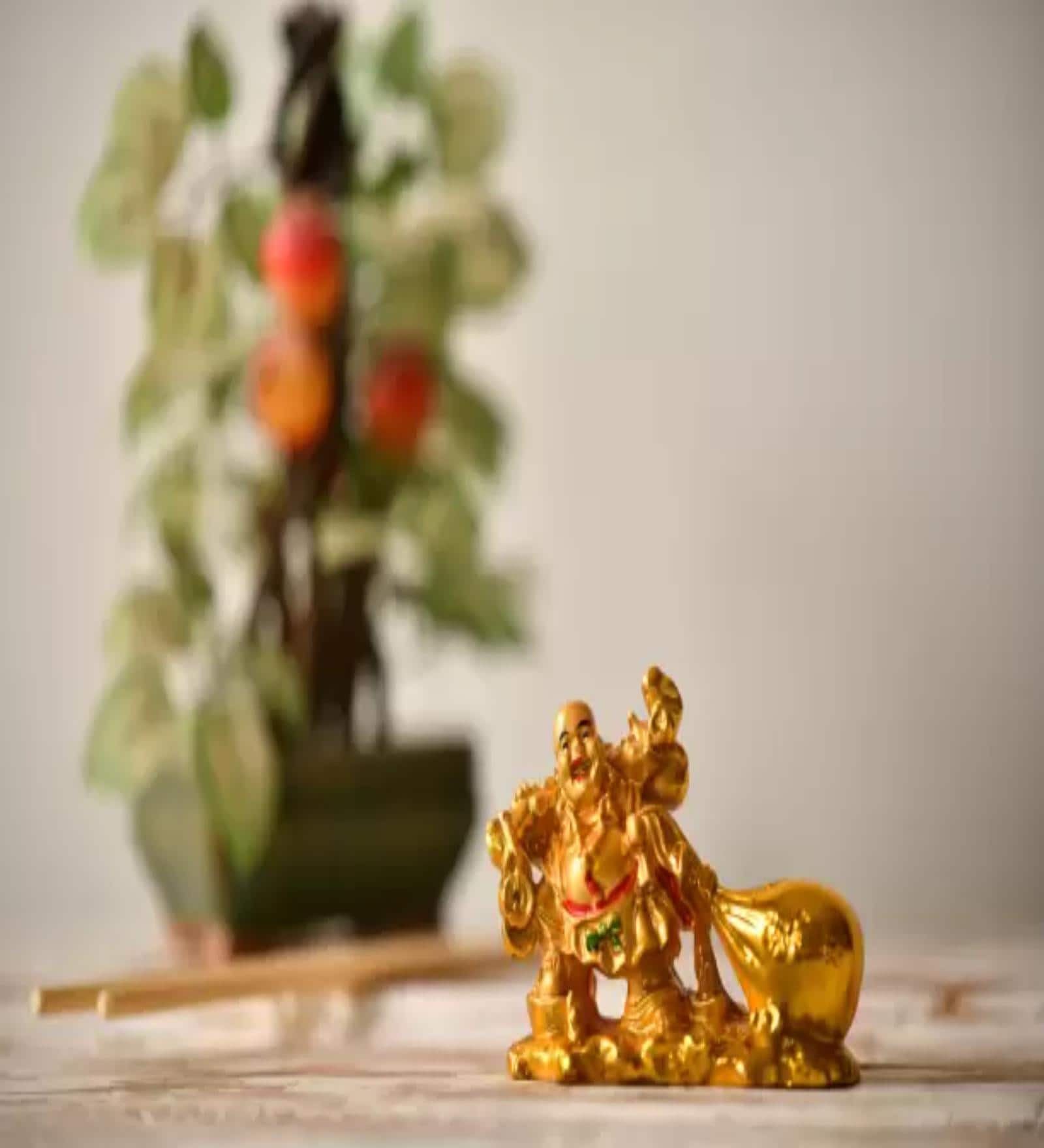 Lucky Laughing Buddha 7.5 cm  Polyresin  Feng Shui Idol (Gold)