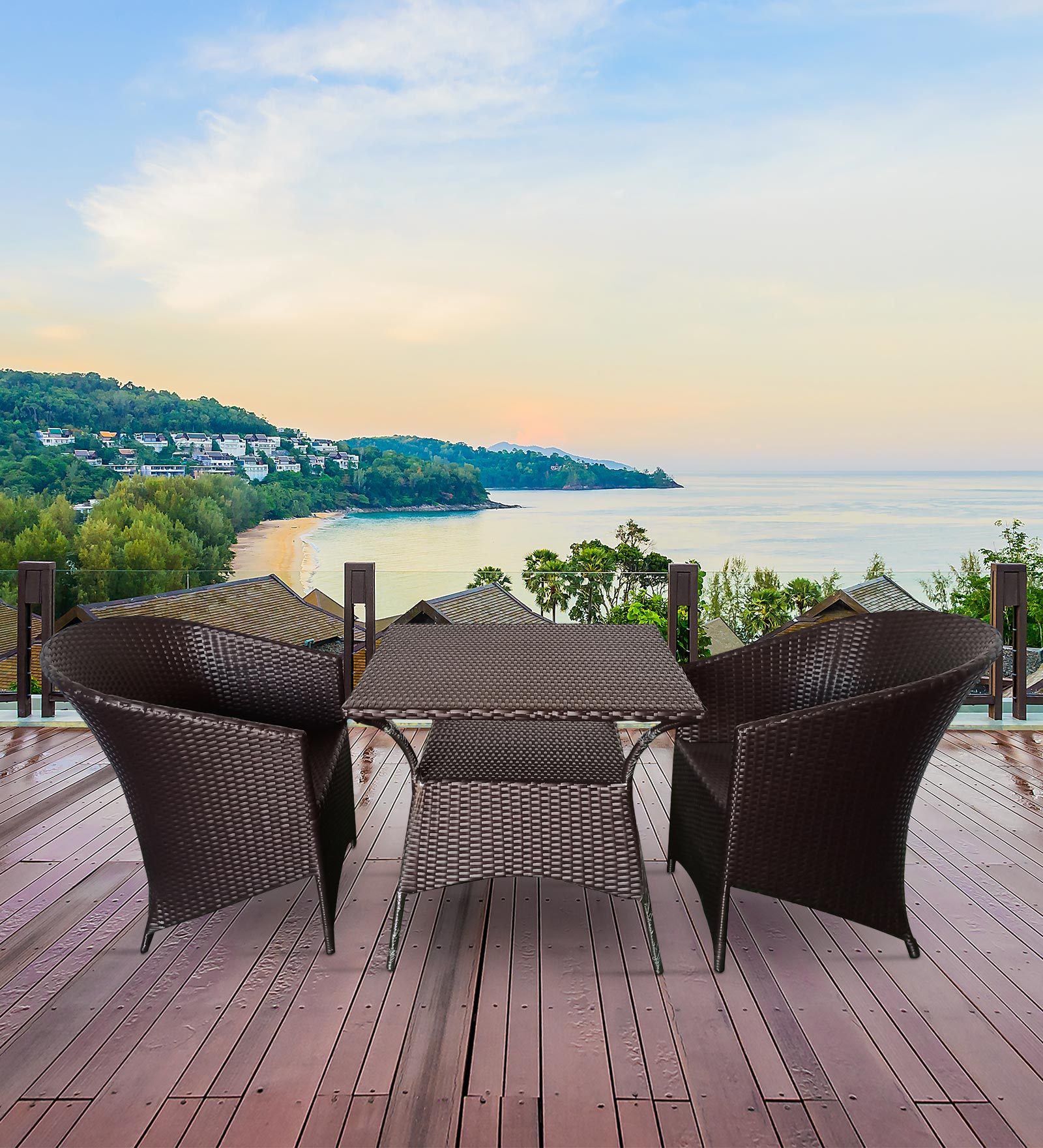 Buy Lucy 2 Seater Outdoor Dining Set in Brown Matte Finish by Zecado