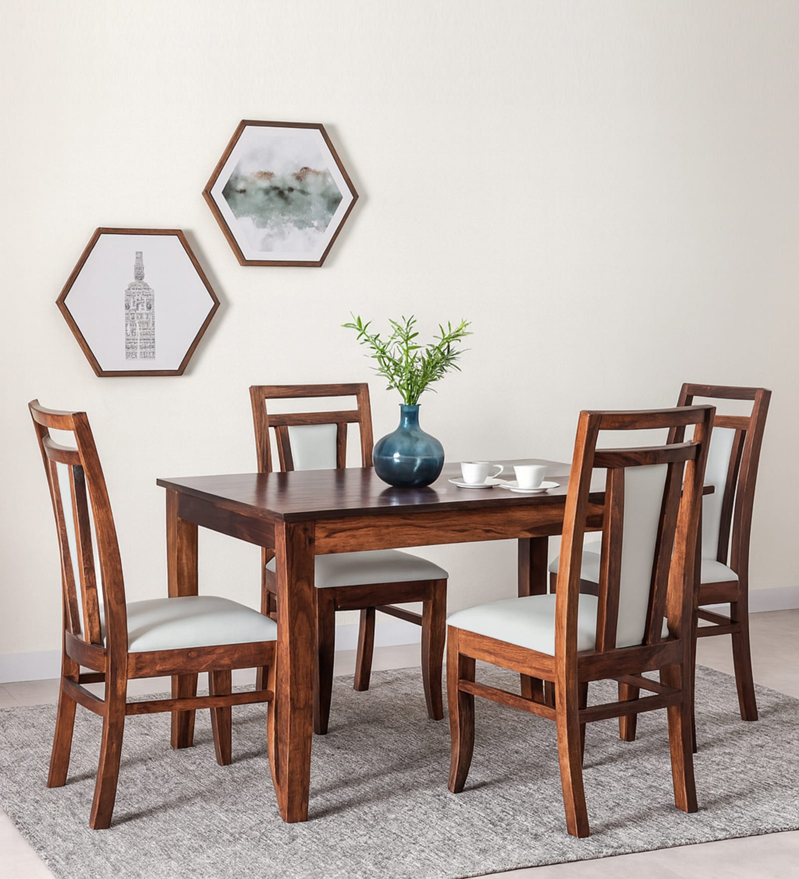 Ludberg Sheesham Wood 4 Seater Dining Set in Provincial Teak Finish