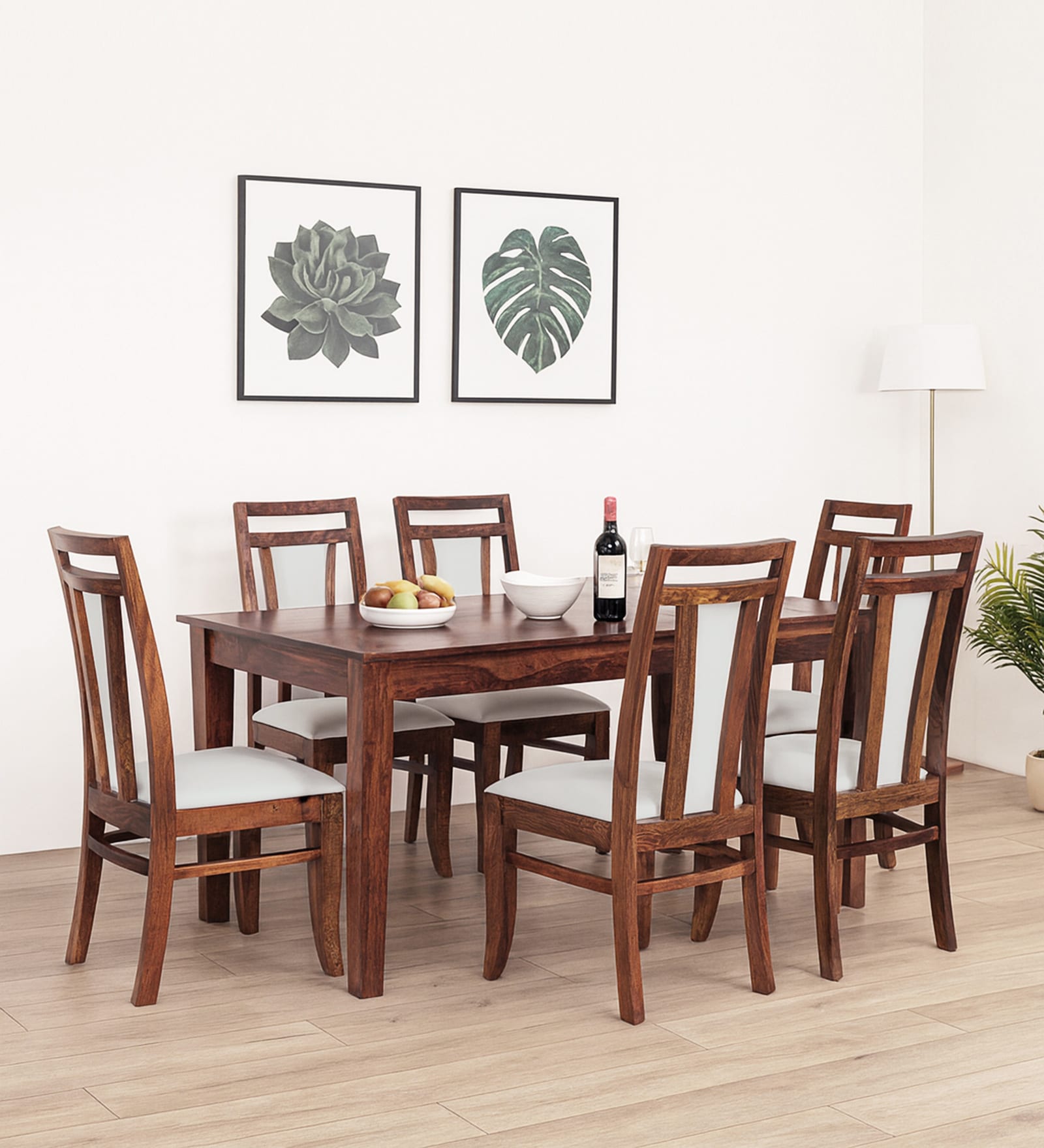 Ludberg Sheesham Wood 6 Seater Dining Set in Provincial Teak Finish