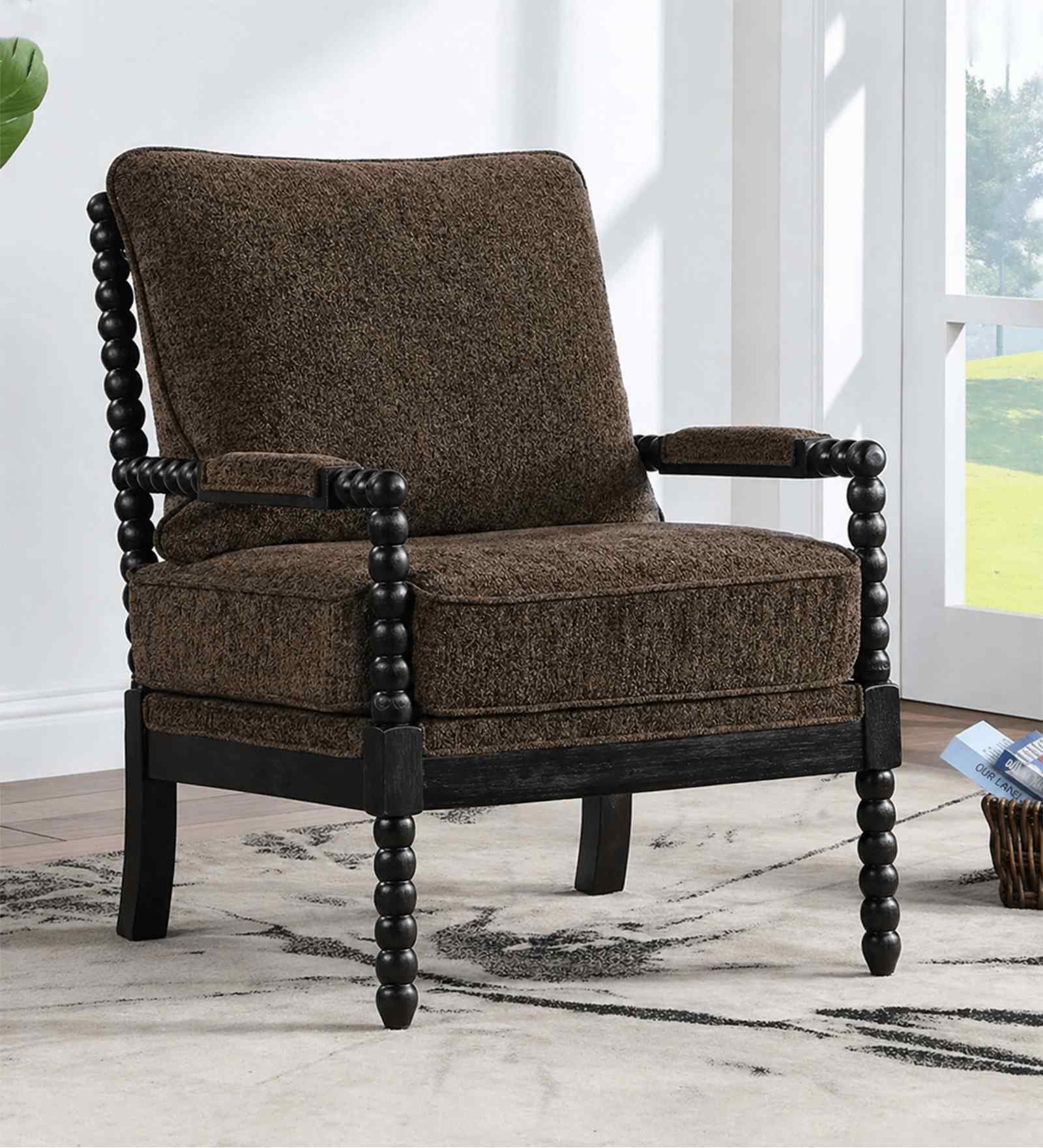 Lue Boucle Fabric Full Back Lounge Chair In Brown Colour
