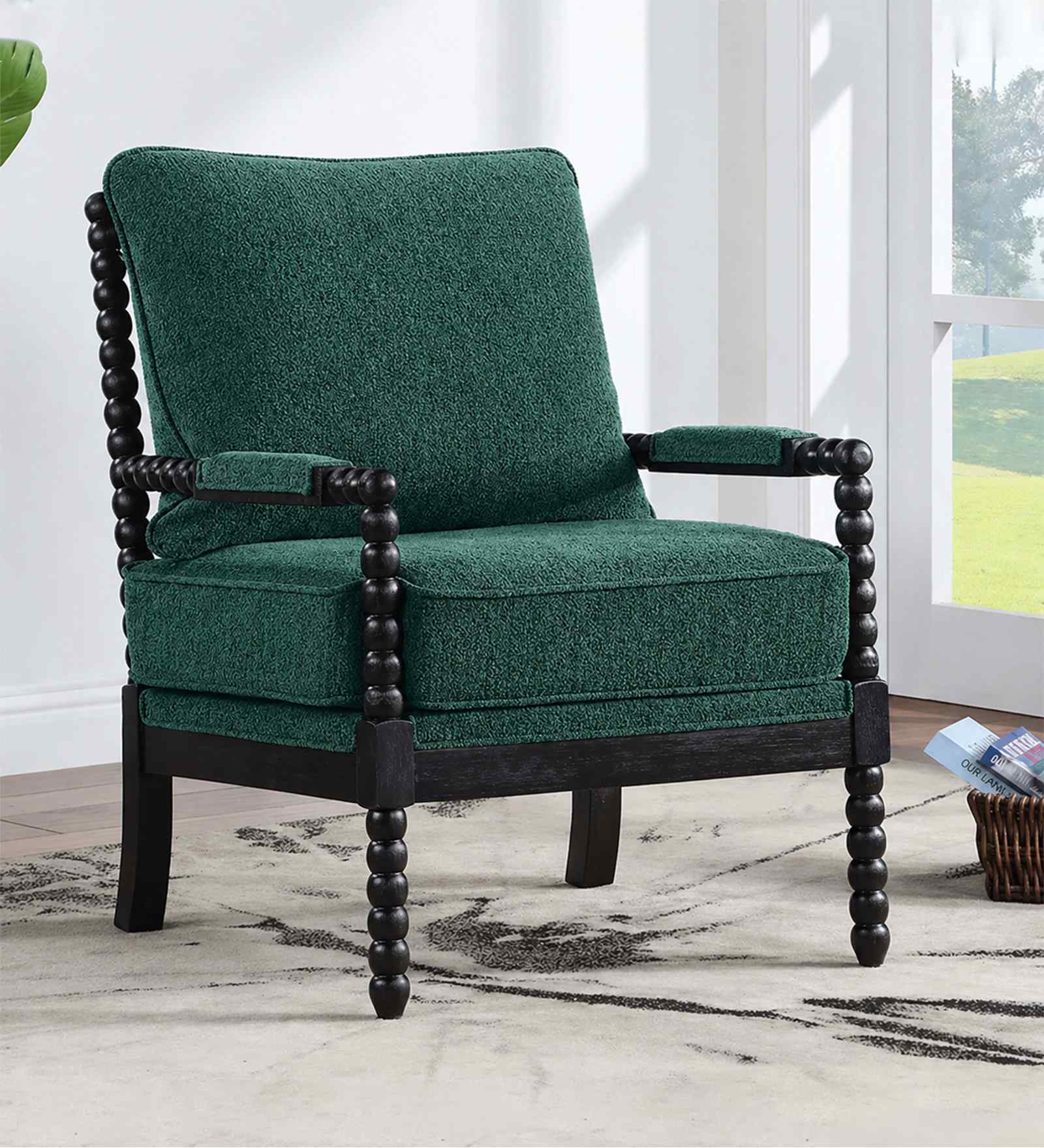 Lue Boucle Fabric Full Back Lounge Chair In Green Colour