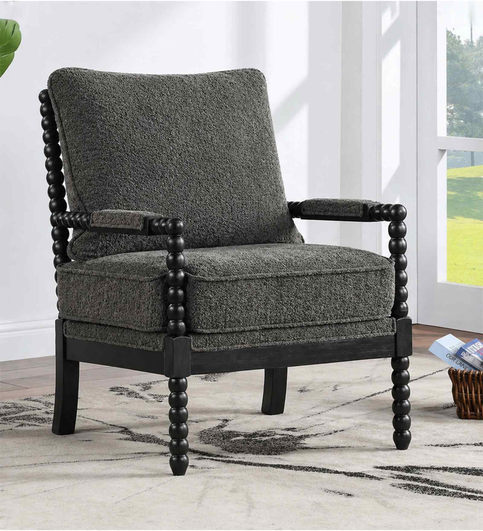 Lue Boucle Fabric Full Back Lounge Chair In Grey Colour