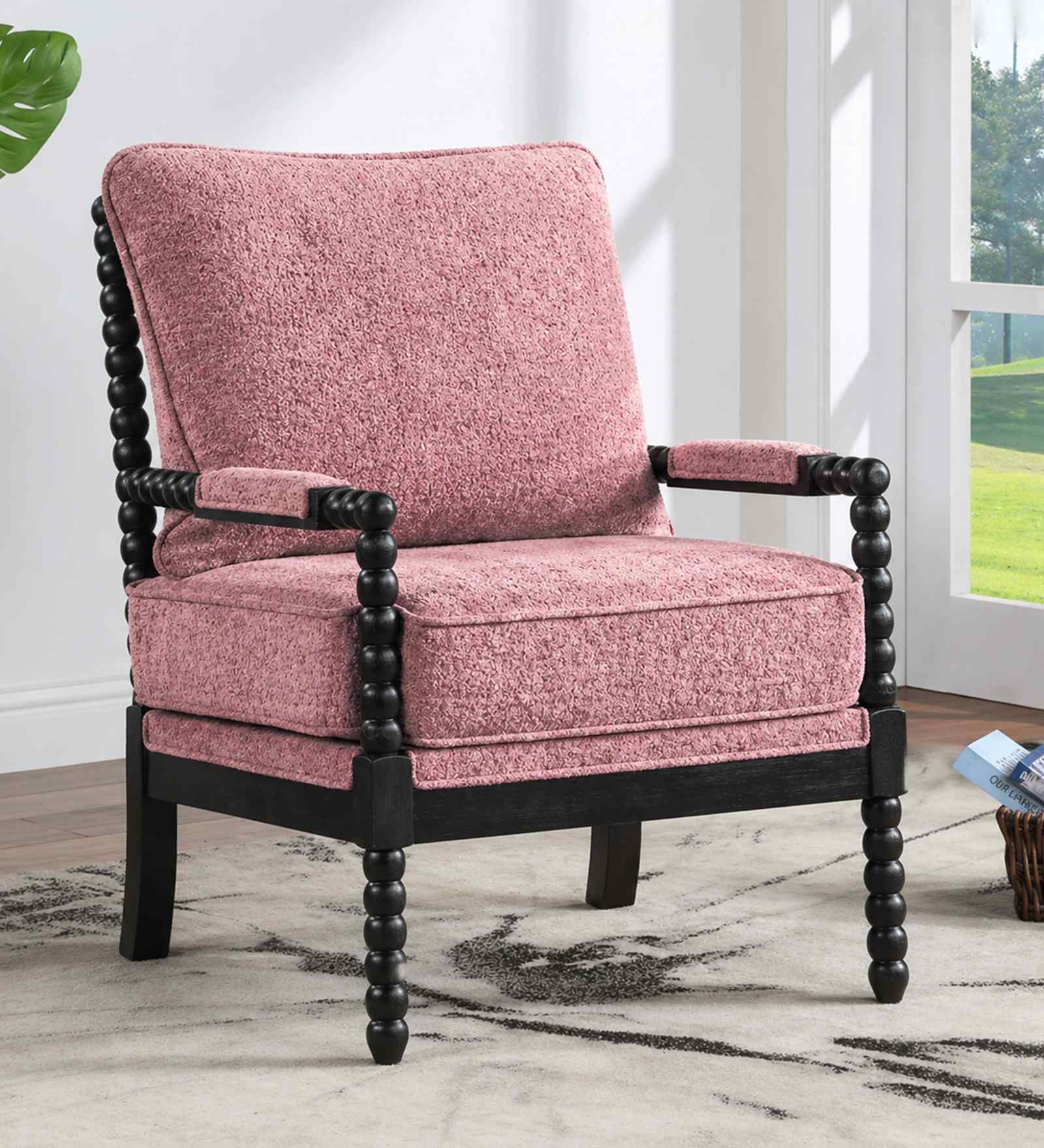 Lue Boucle Fabric Full Back Lounge Chair In Pink Colour