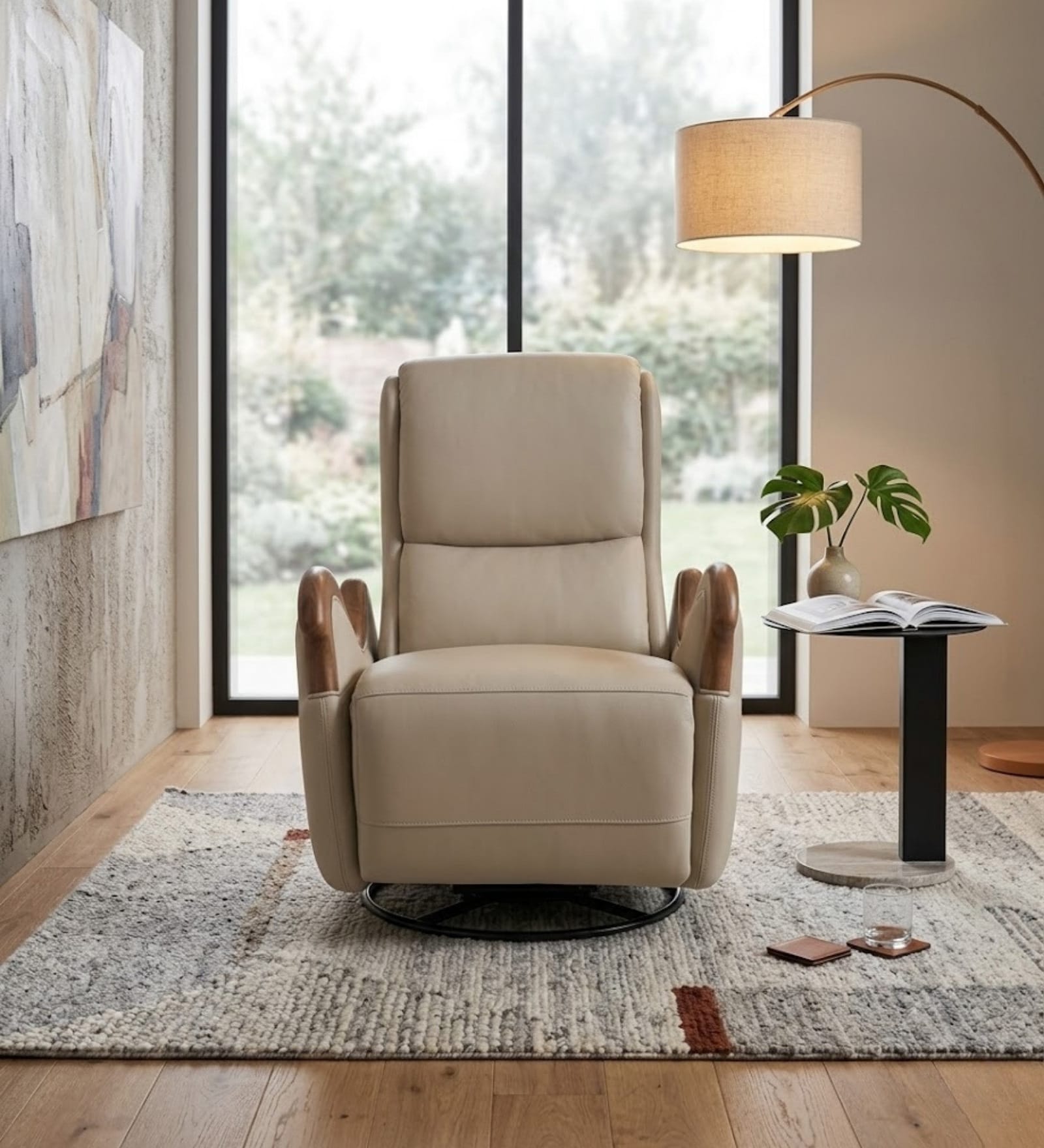 Lue Leatherette 1 Seater Recliner In Natural Wood Finish