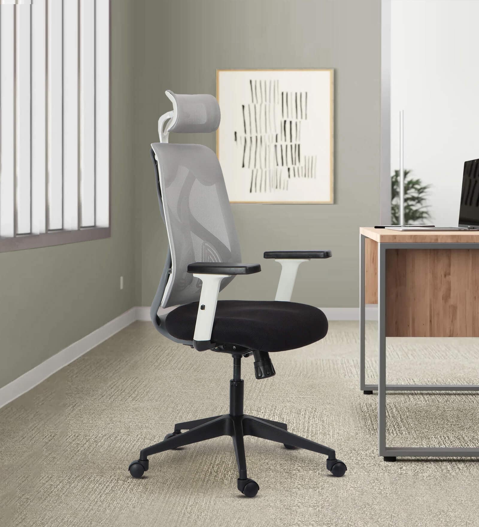 Buy Lukano Breathable Mesh Ergonomic Chair In White And Grey Colour at ...