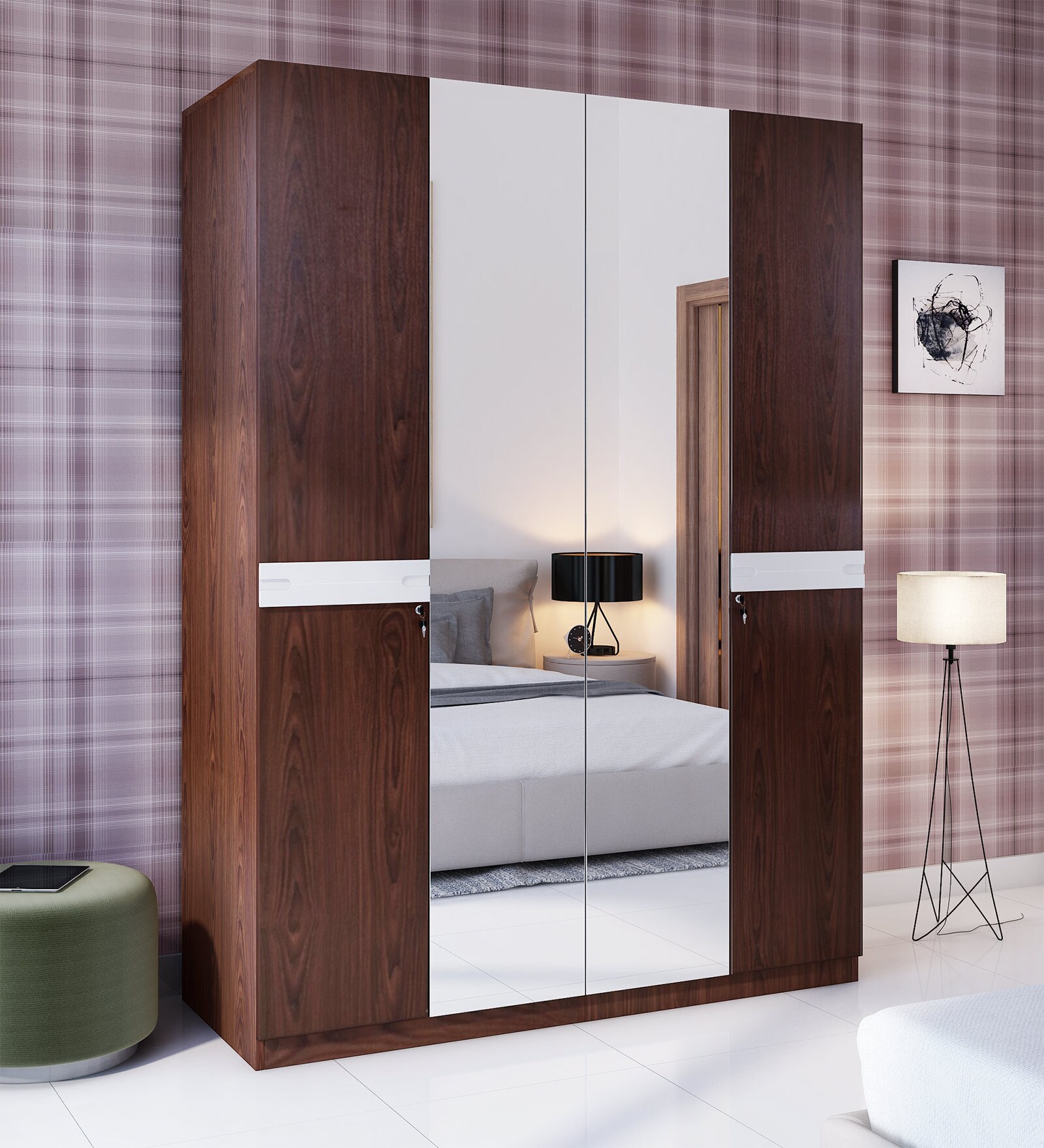 Lukas 4 Drawer Wardrobe in White & Walnut Finish