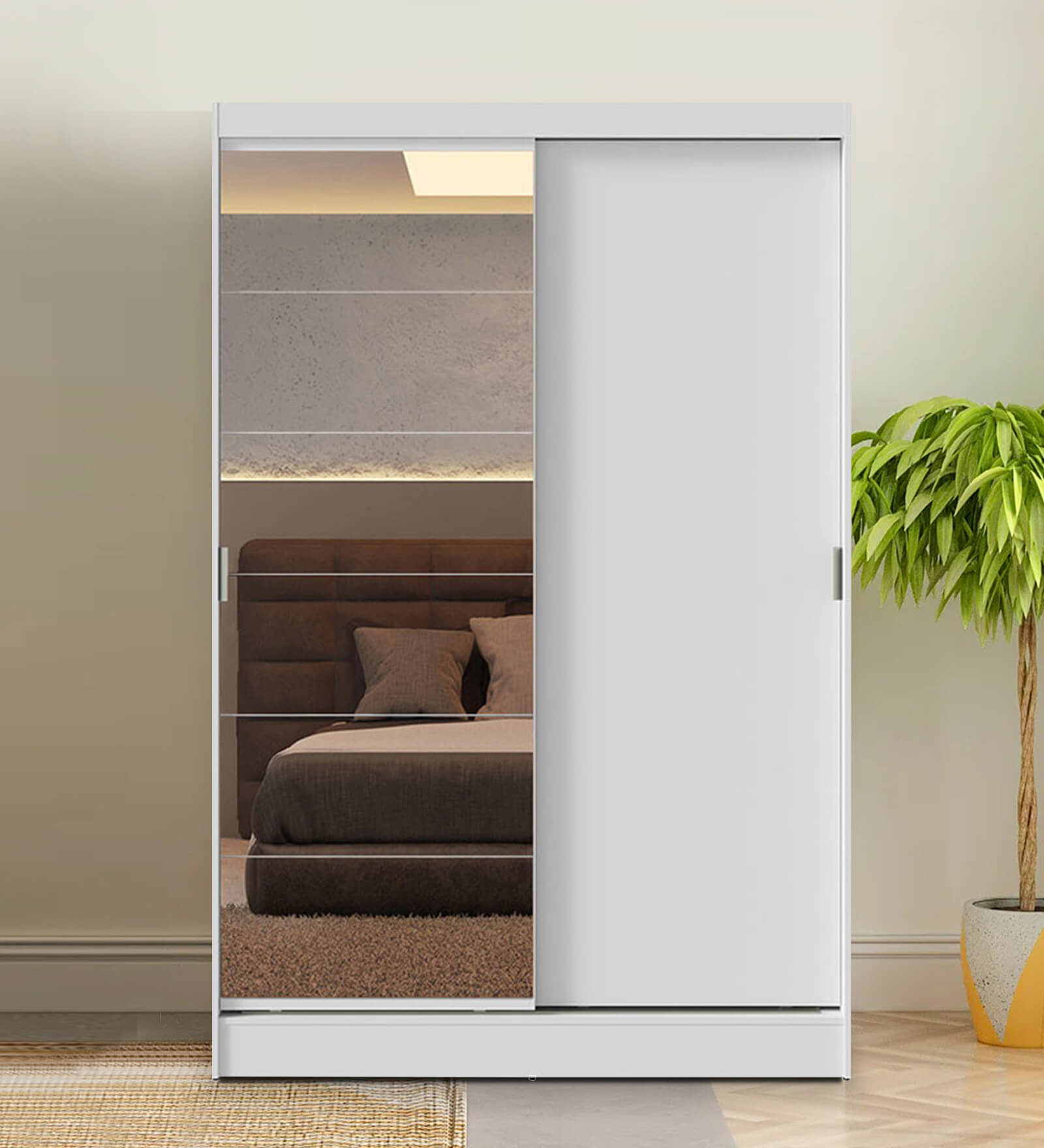 Luke 2 Door Sliding Wardrobe With Mirror In White Color