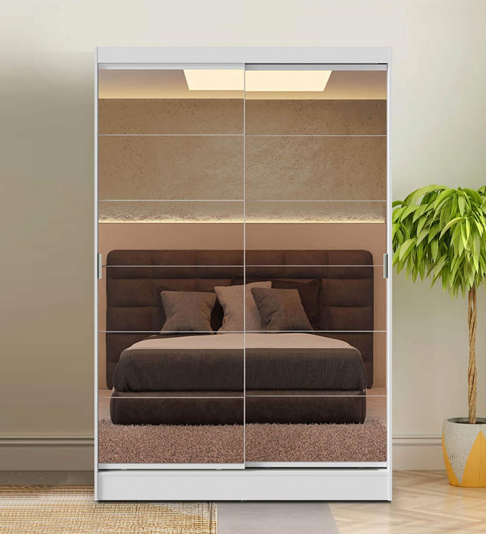 Luke 2 Door Sliding Wardrobe With Mirror In White Color