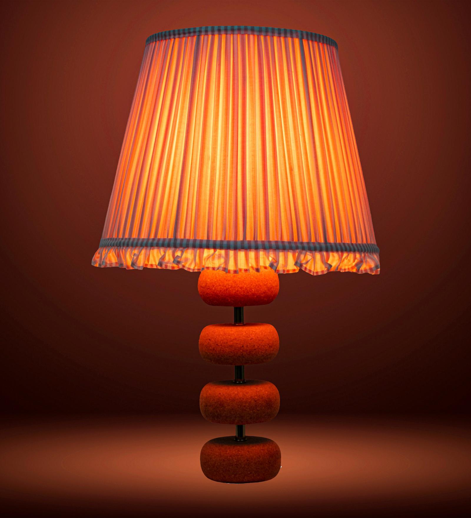 Pink Lume Floating Oval Steps Table Lamp in Natural Cork with Lampshade