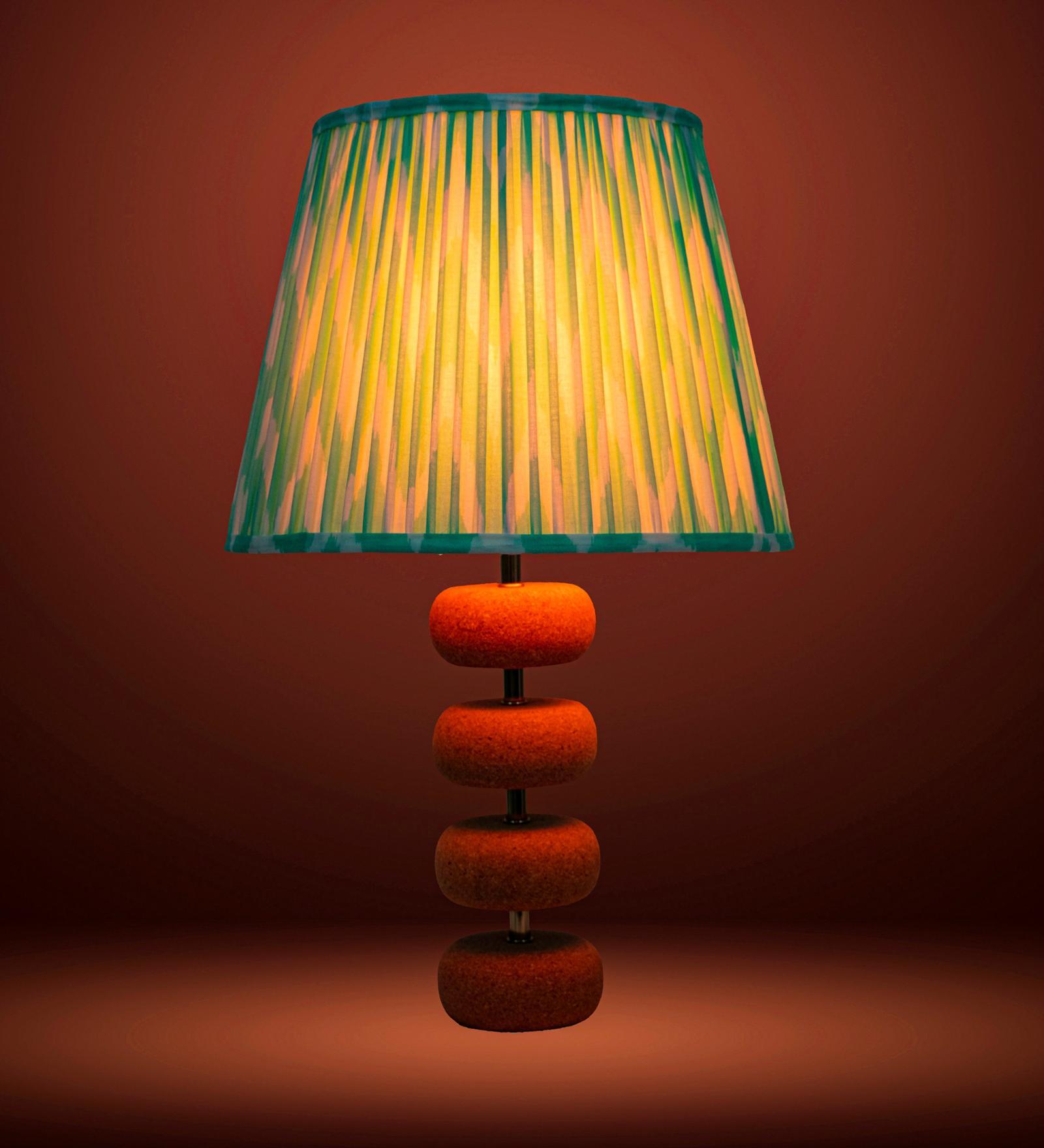 Green Lume Floating Oval Steps Table Lamp in Natural Cork with Lampshade