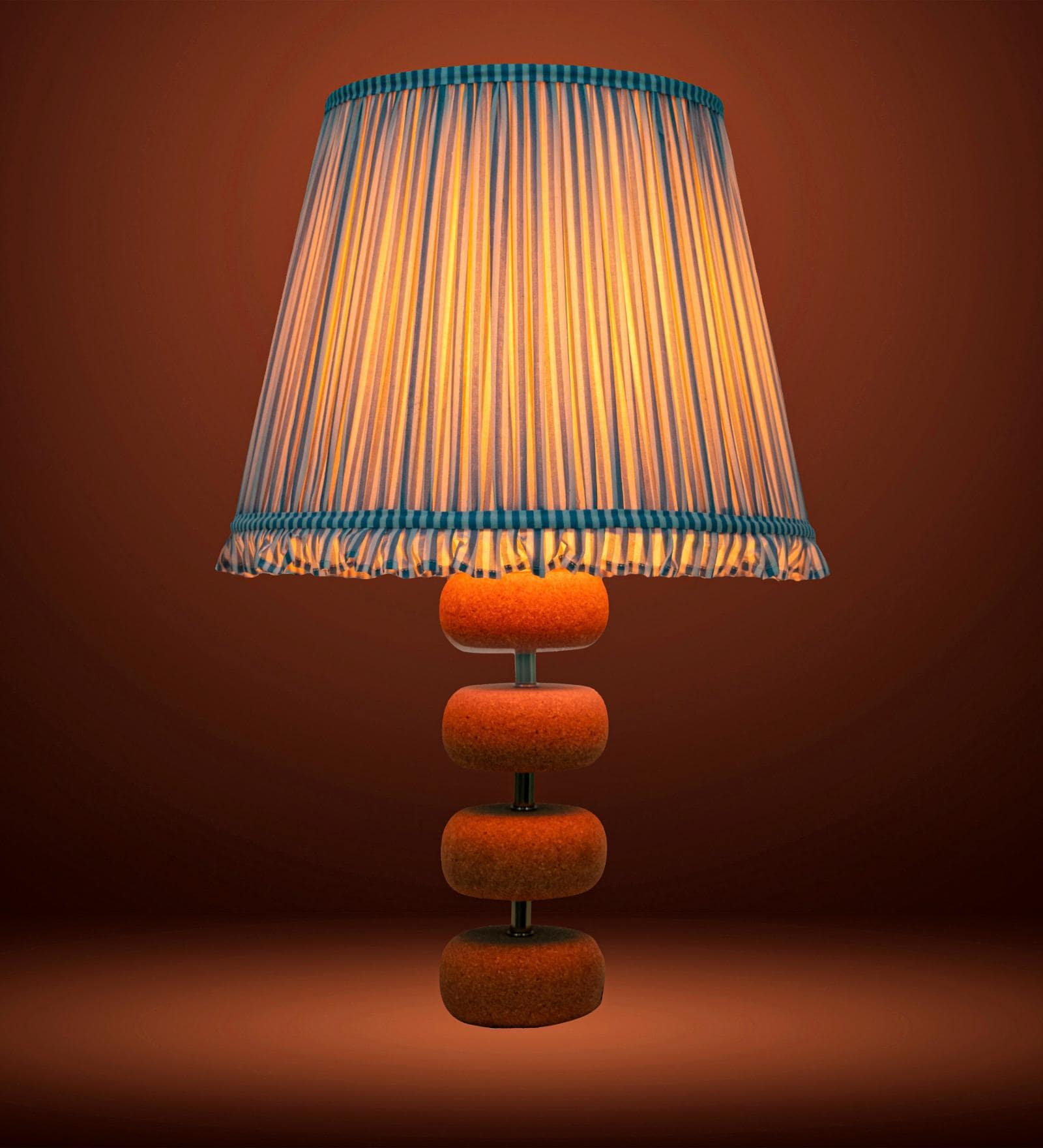 Beige Lume Floating Oval Steps Table Lamp in Natural Cork with Lampshade