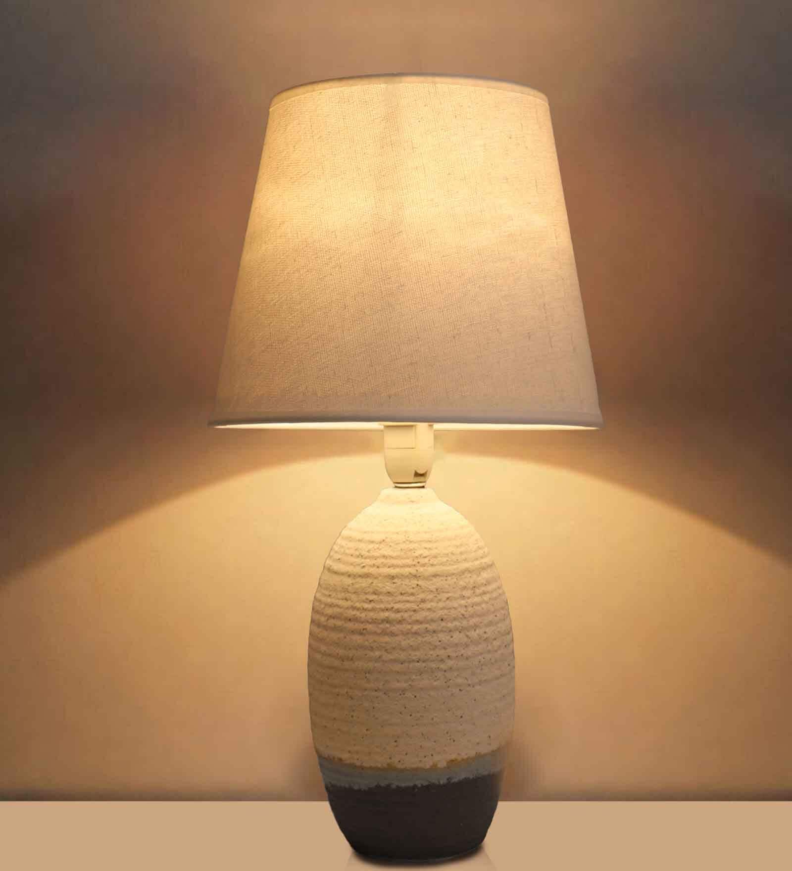 Lumia Cermaic Base Bedside Table Lamp with Textured Finish | Grey | Night Lamp with Warm Light for Bedroom & Living Room | Home D cor Item | Lamp Convenient On/Off Switch and 2 Pin Plug