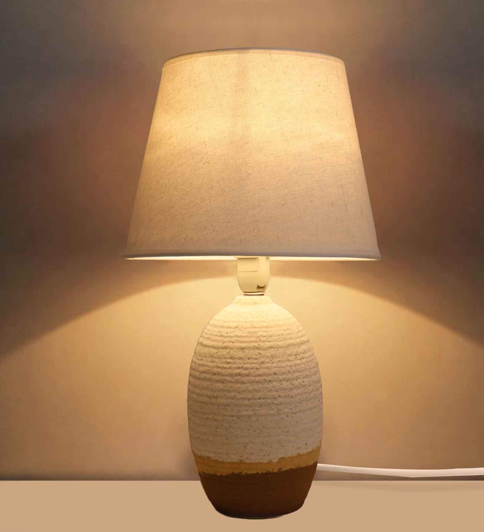 Lumia Cermaic Base Bedside Table Lamp with Textured Finish |Brown | Night Lamp with Warm Light for Bedroom & Living Room | Home D cor Item | Lamp Convenient On/Off Switch and 2 Pin Plug