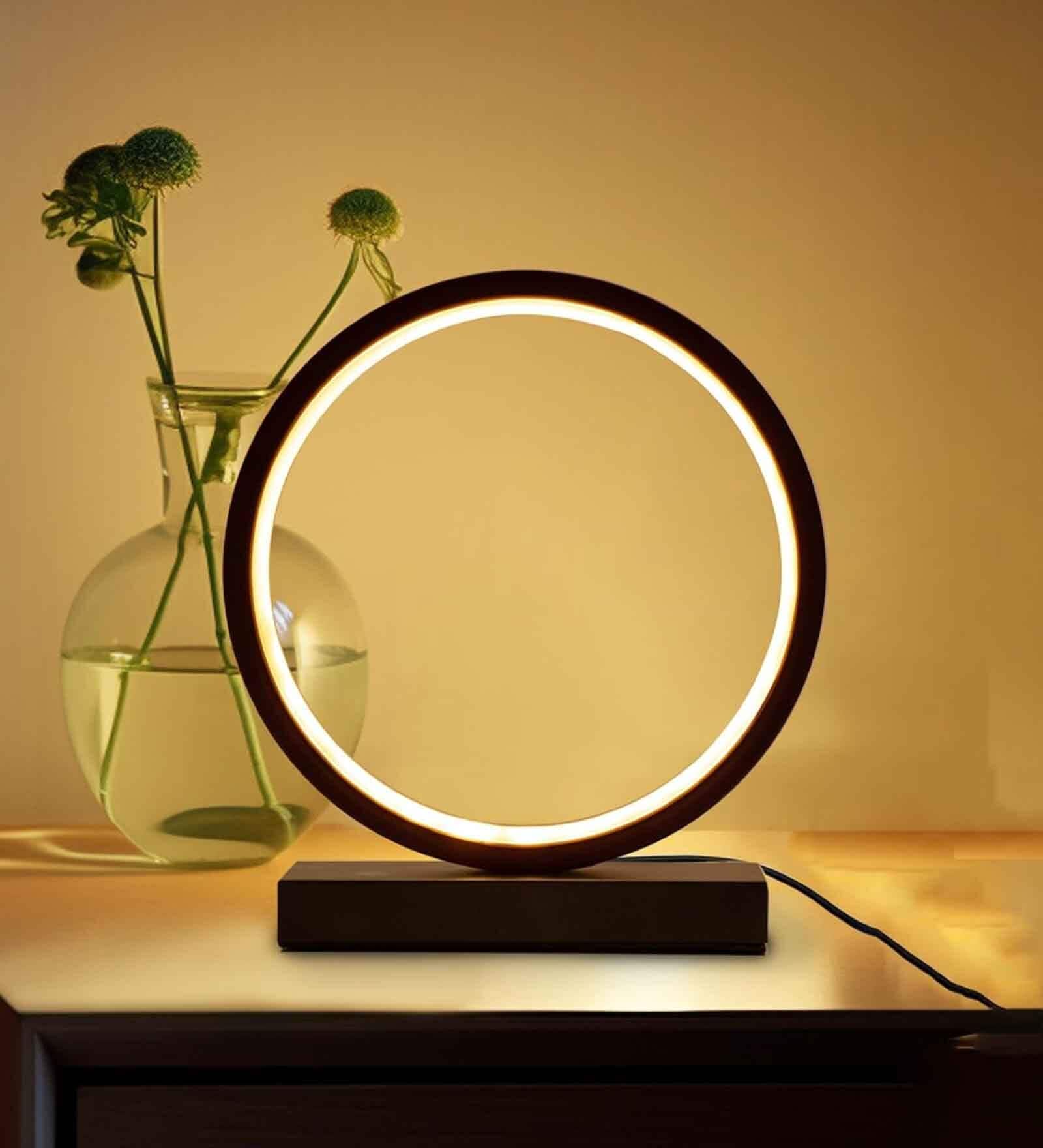 Lumia LED Round Table Lamp| Black | USB Powered Circular Design LEDs Table Lamp | 3 Lighting Modes | White,Warm,Neutral | Adjustable Brightness Control for Any Mood | Perfect for Gifting & Home d cor