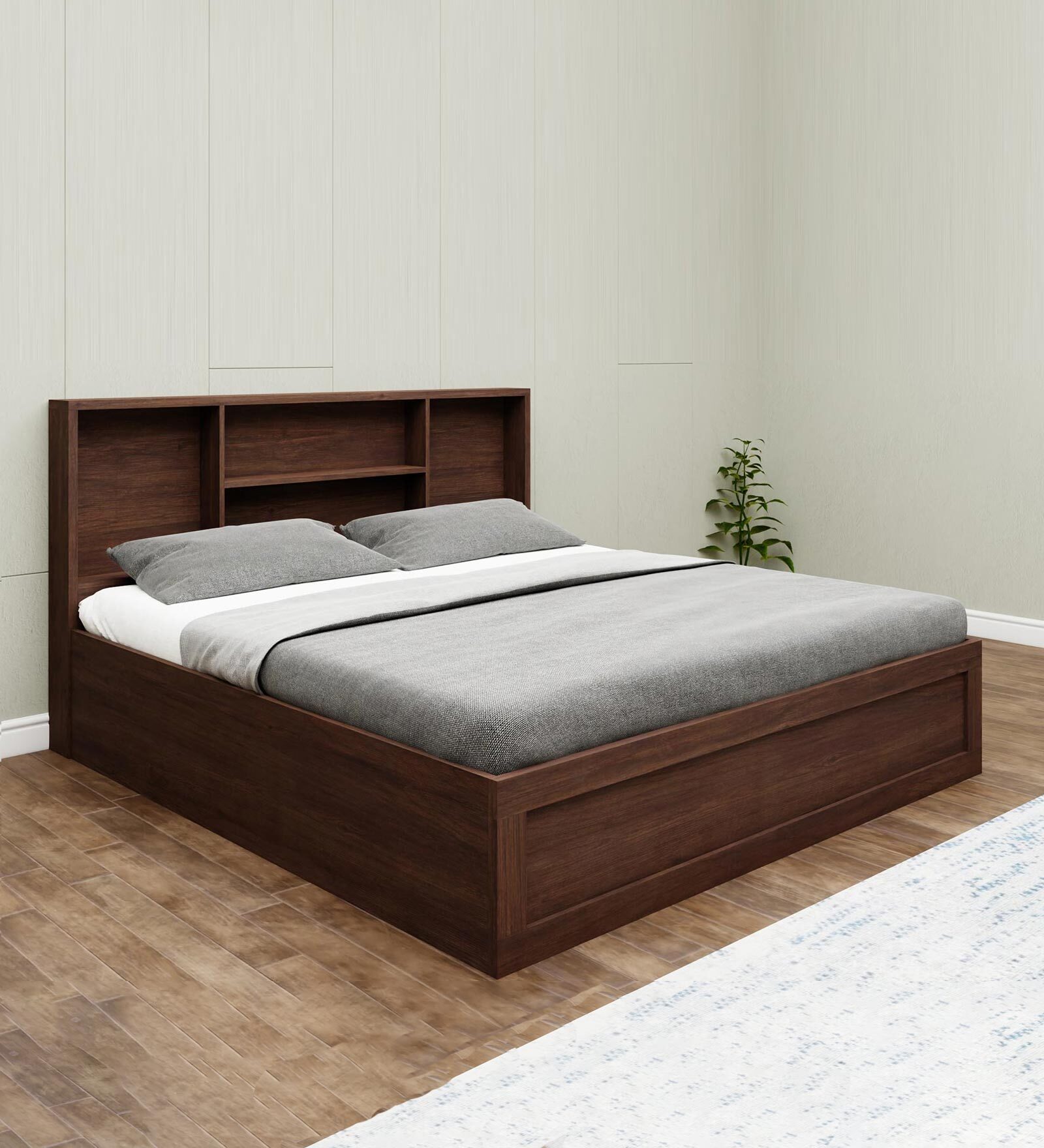 Lumina Queen Size Bed in Brown Colour With Hydraulic Storage