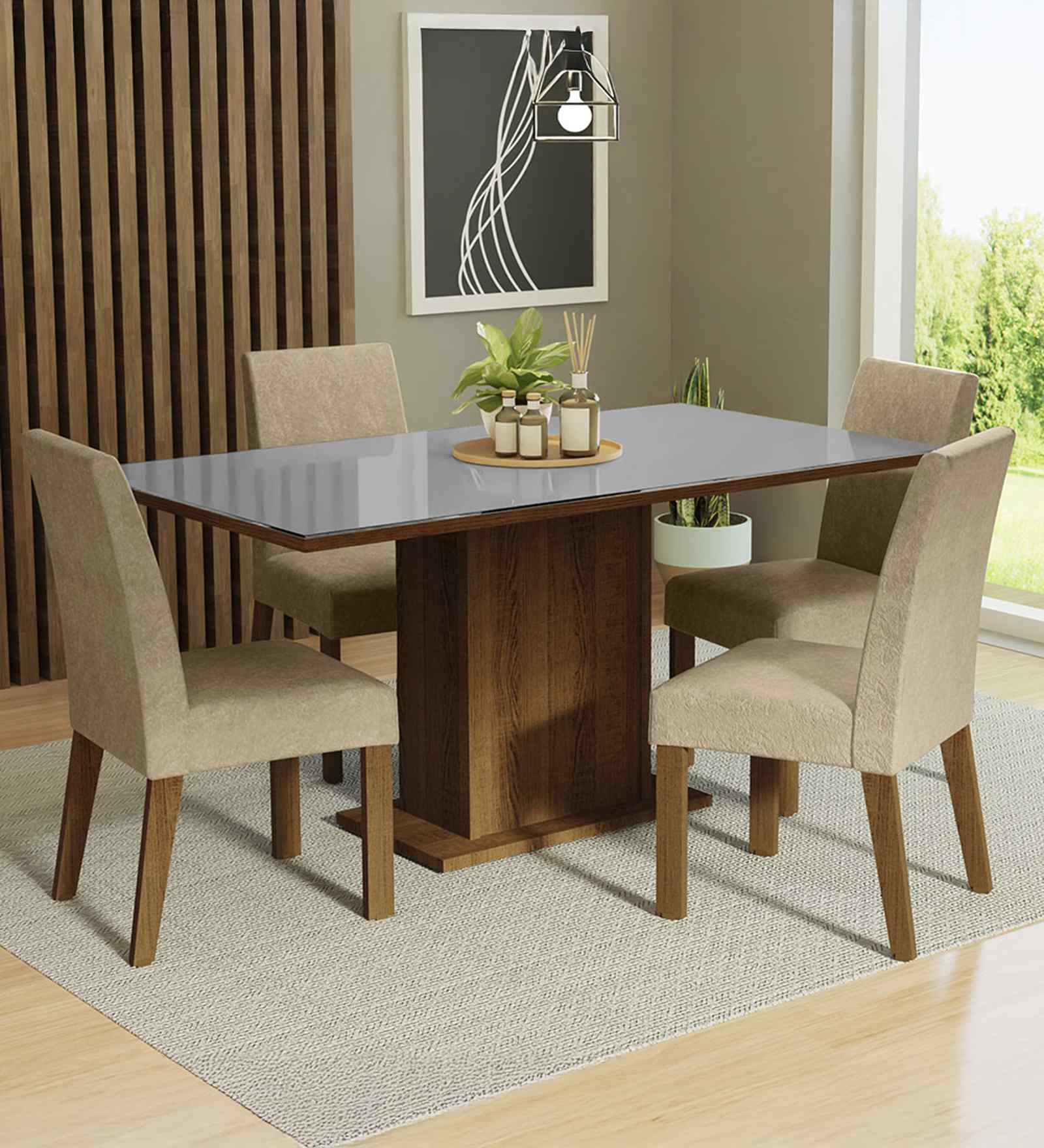 Lumine 4 Seater Dining Set In Brown & Grey Finish