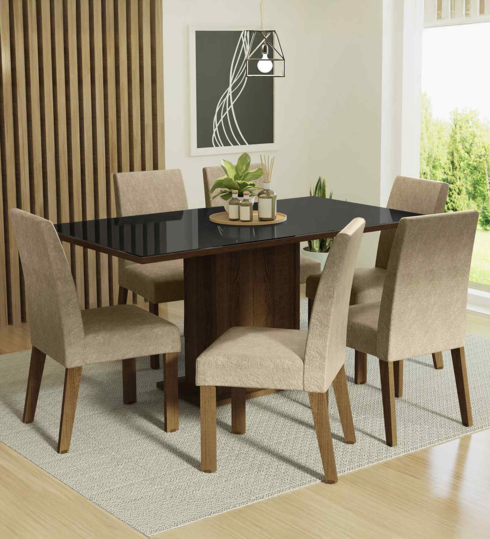 Lumine 6 Seater Dining Set In Brown & Black Finish