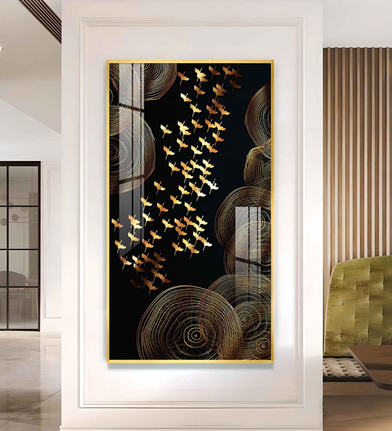 Luminescent Flight Glass Finish Vertical Wall Art