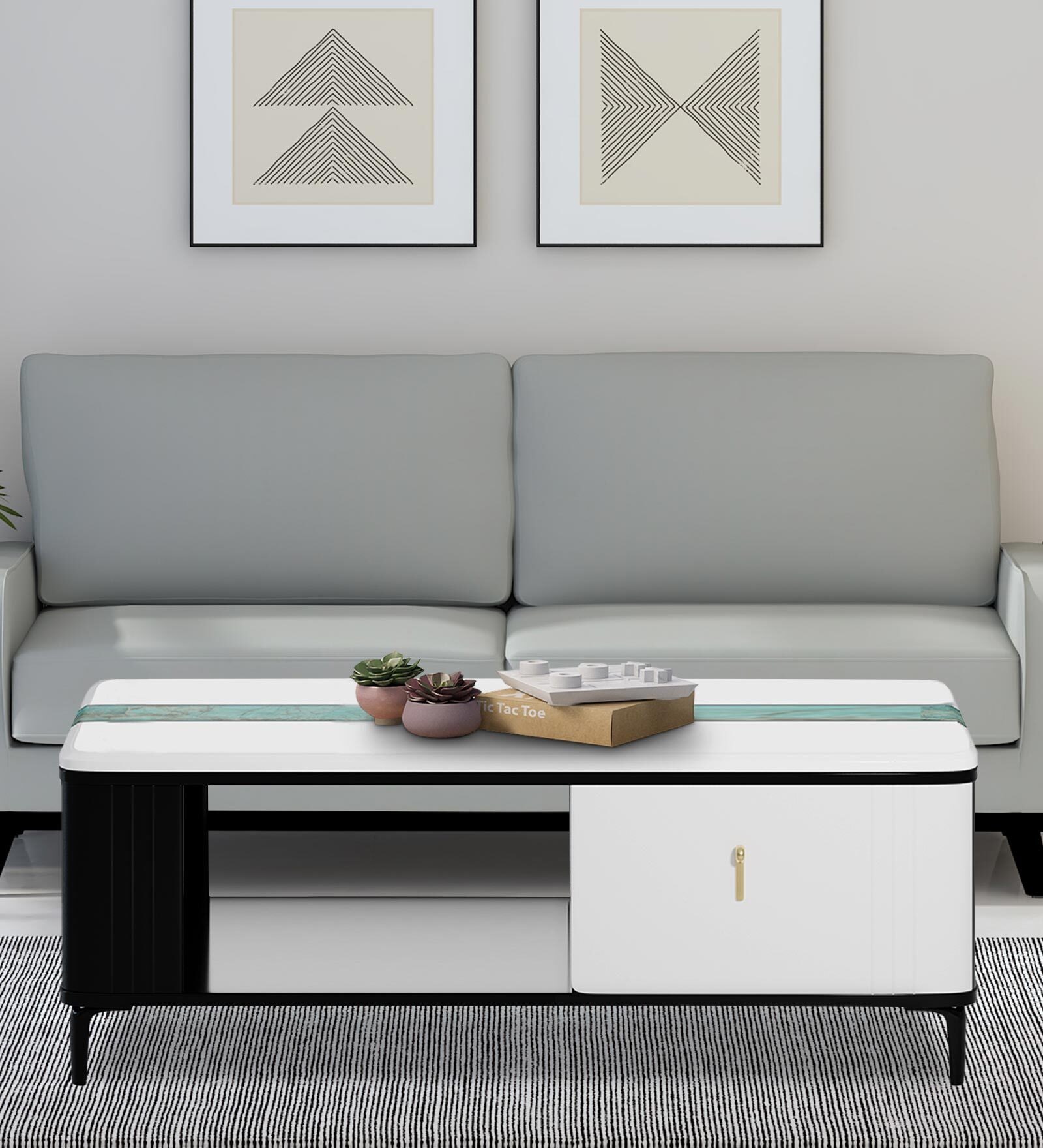 Luminous Marble Coffee Table in Black And White Colour