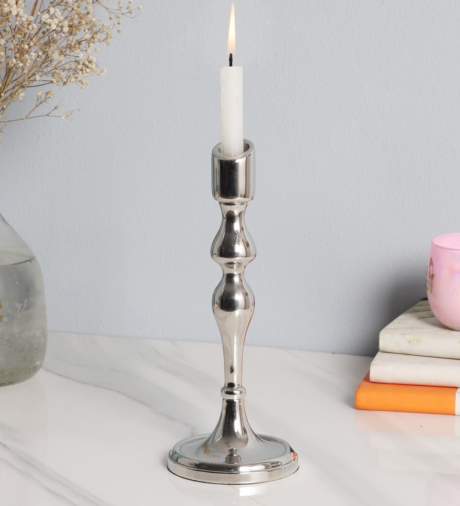 Lumora Large Silver Candle Holder
