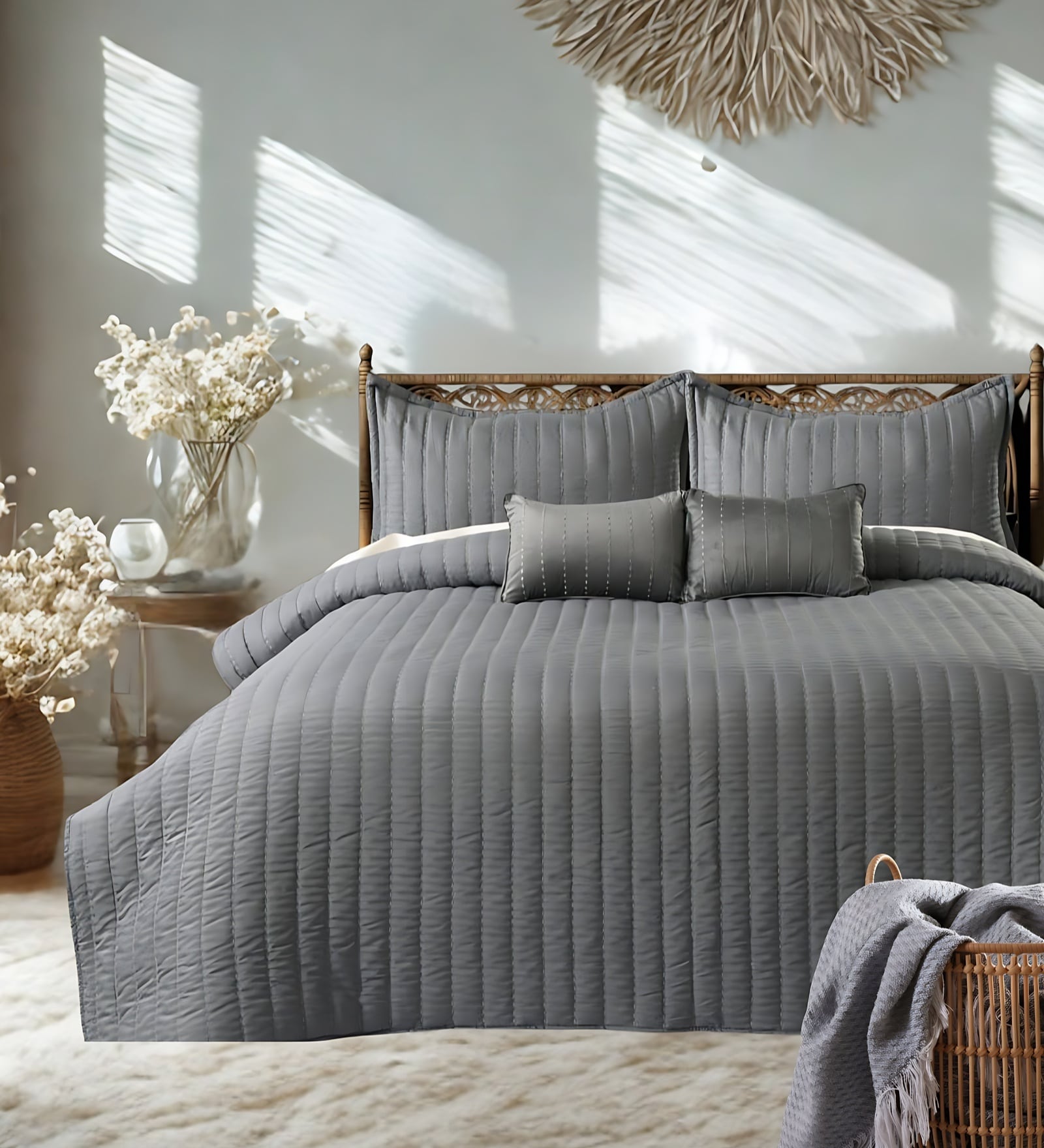 Luna 5 Pc- Quilted Bedcover With 2 Pillow Covers And 2 Cushions