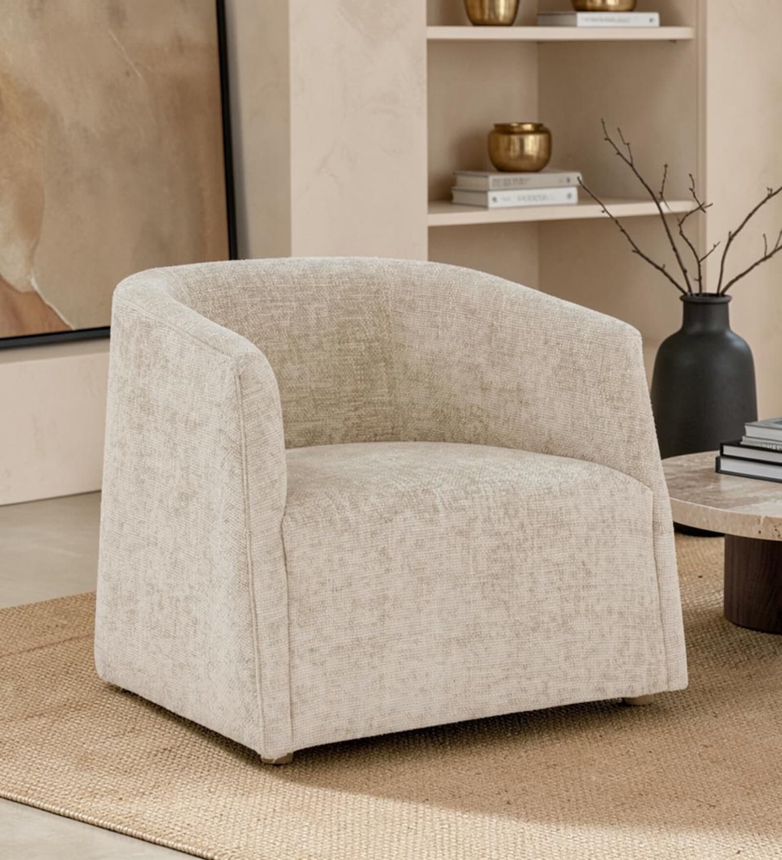 Luna Barrel Lounge Chair In Light Grey Color