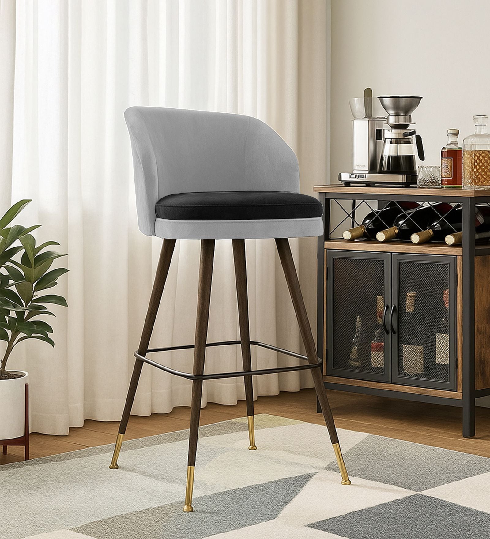 Luna Crest Bar Stool In Light Grey Colour