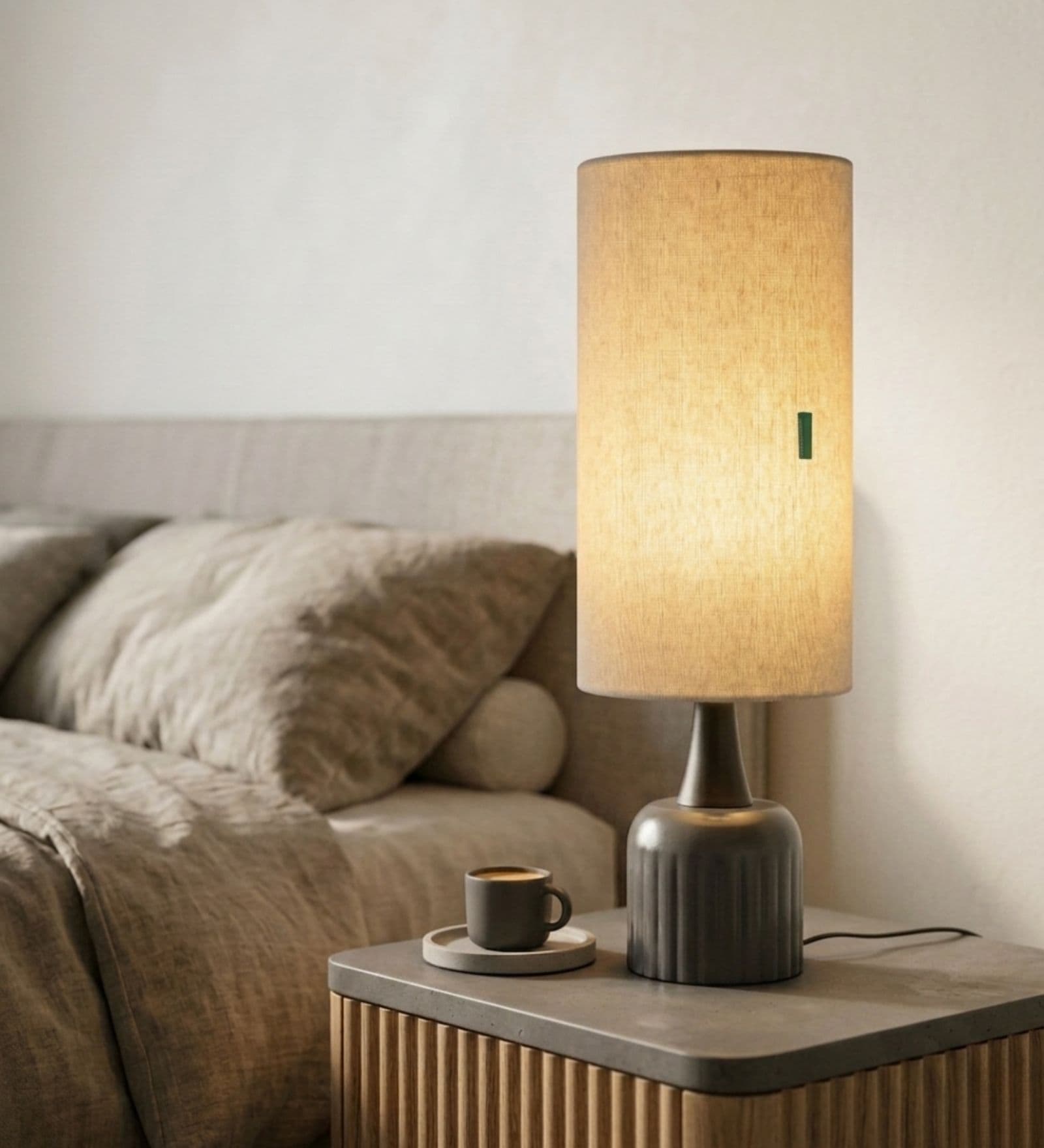 Off White Luna Minimalist Metal Tall Shade Table Lamp