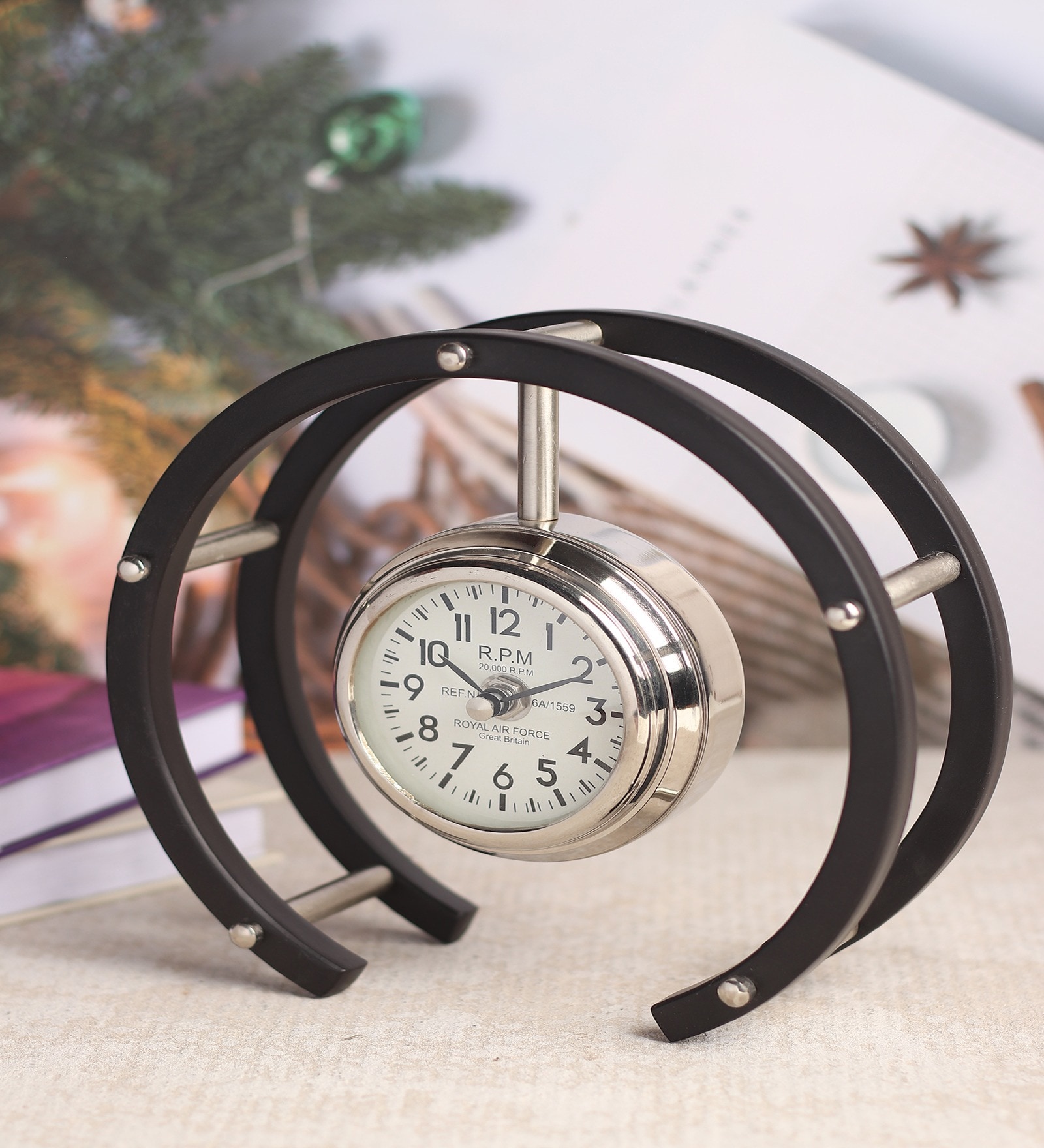 Luna Serenade Silver Steel Table Clock